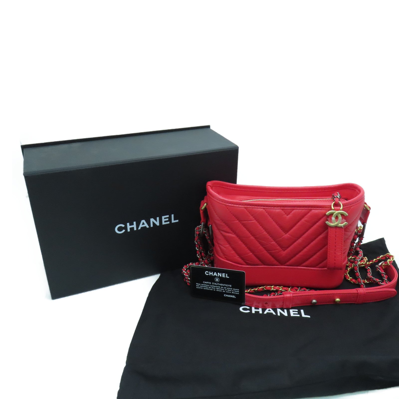 CHANEL 斜纹牛皮皮革Small Gabrielle链条肩背袋红色