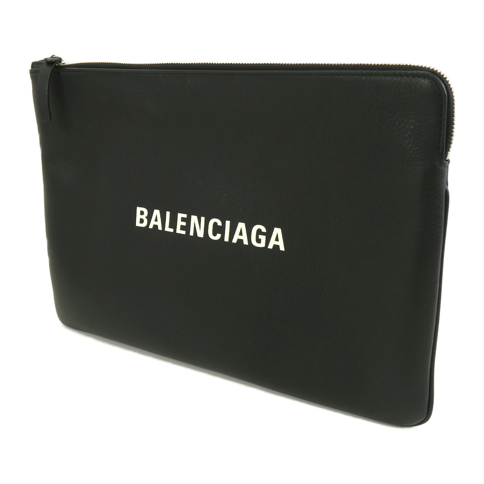 BALENCIAGA 牛皮皮革Clutch銀扣手拿包黑色