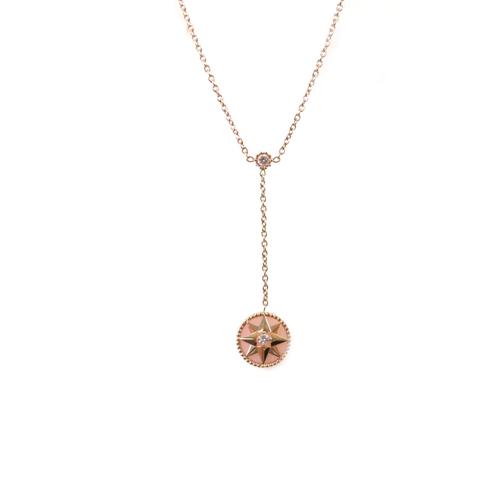 Dior 18K玫瑰金/粉紅蛋白石/鑽石Rose Des Vents Necklace項鏈