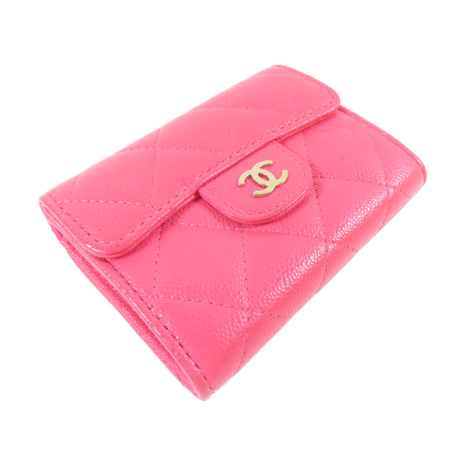 CHANEL 菱格牛皮皮革Card Case金扣卡片套粉紅色