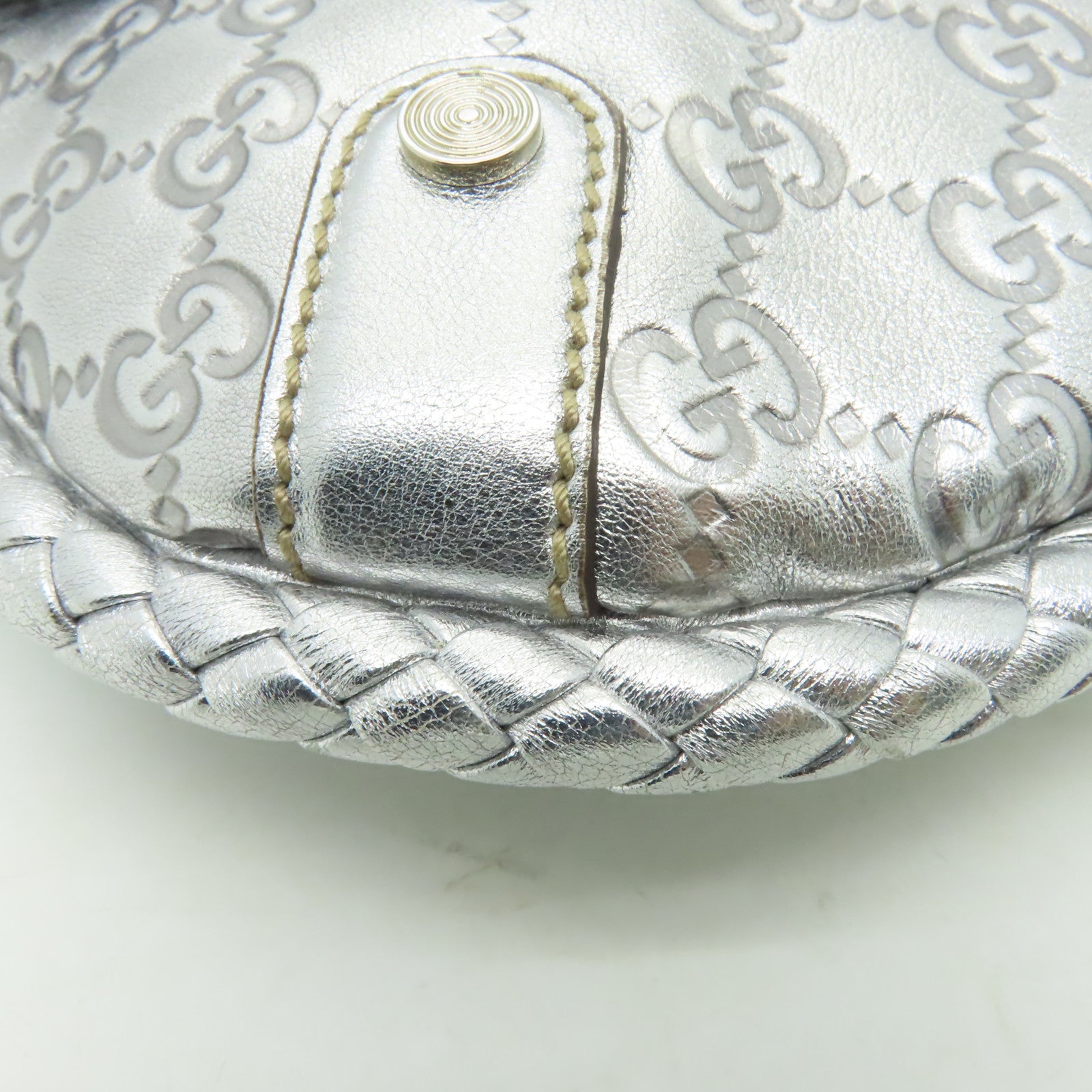 GUCCI 皮革Hand Bag銀扣手挽袋銀色