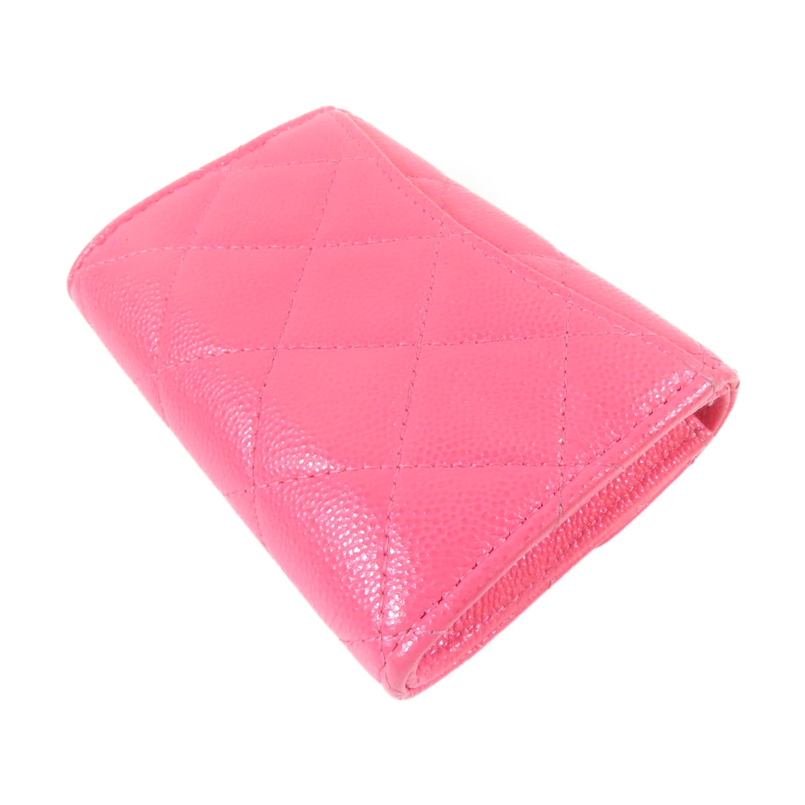CHANEL 菱格牛皮皮革Card Case金扣卡片套粉紅色