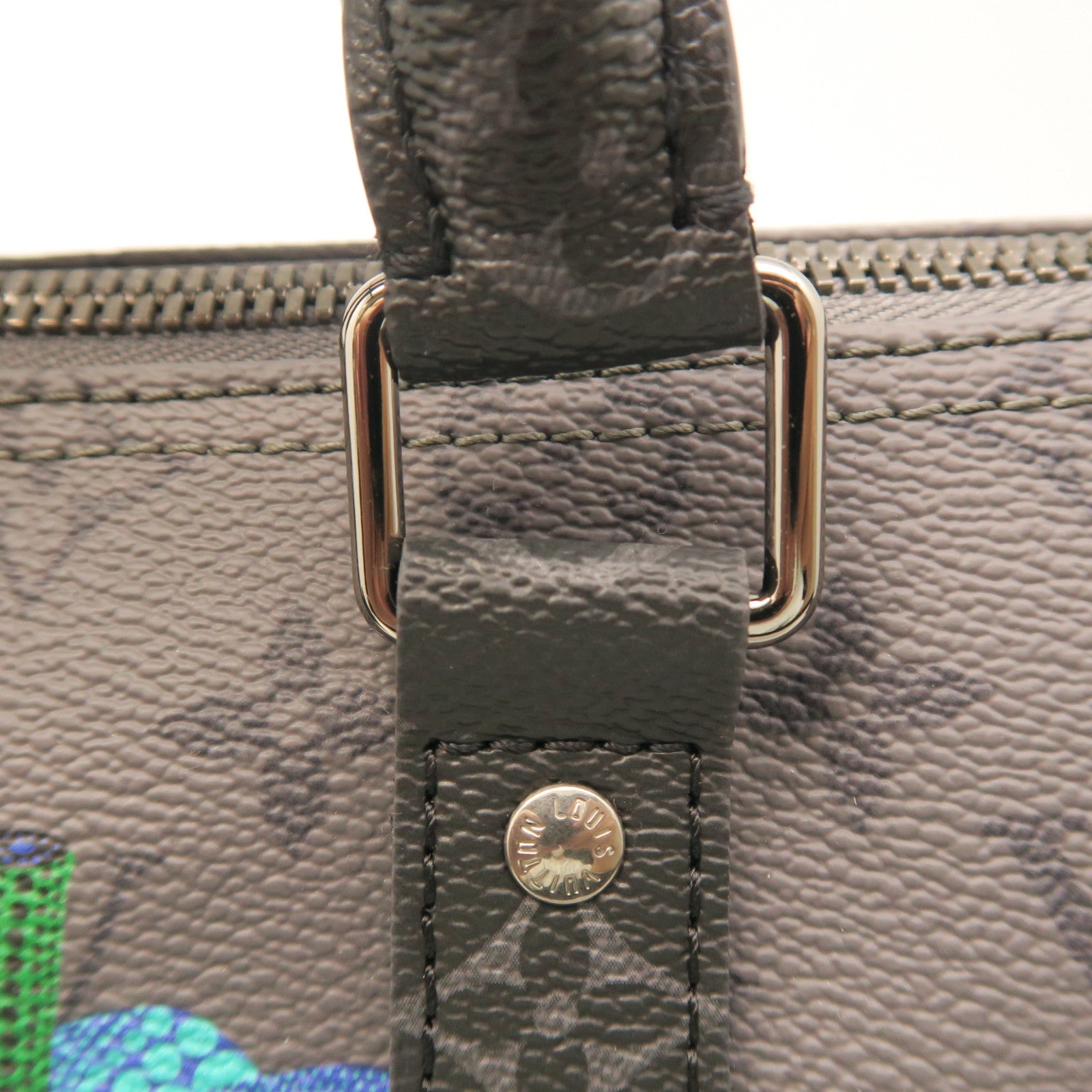 LOUIS VUITTON Monogram Eclipse Reverse LV x YK Keepall25 Silver Buckle Shoulder Bag Black