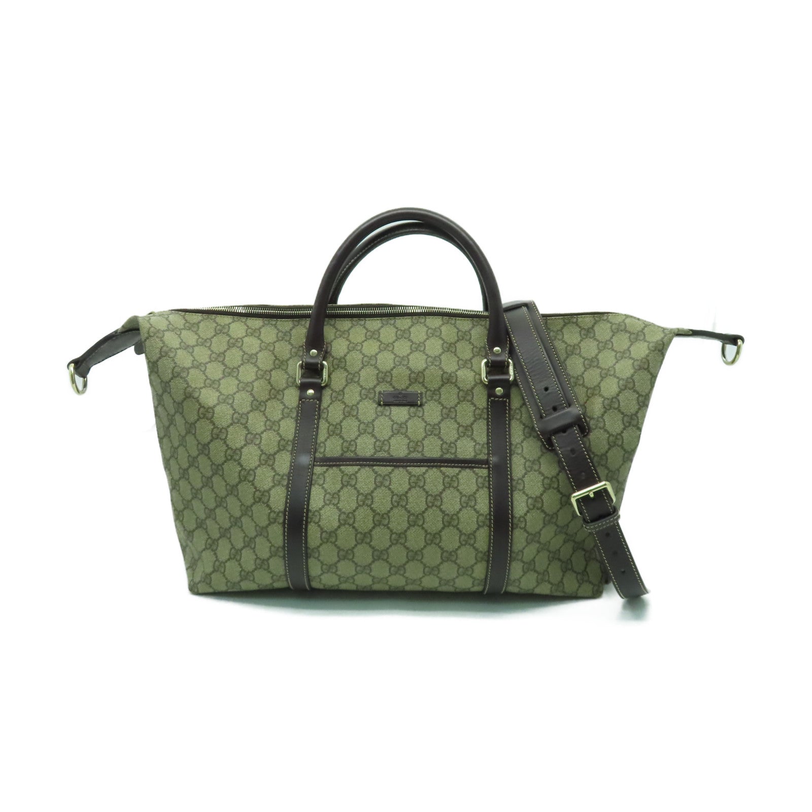 GUCCI 塗層帆布Boston Bag金扣手挽肩背兩用袋啡色
