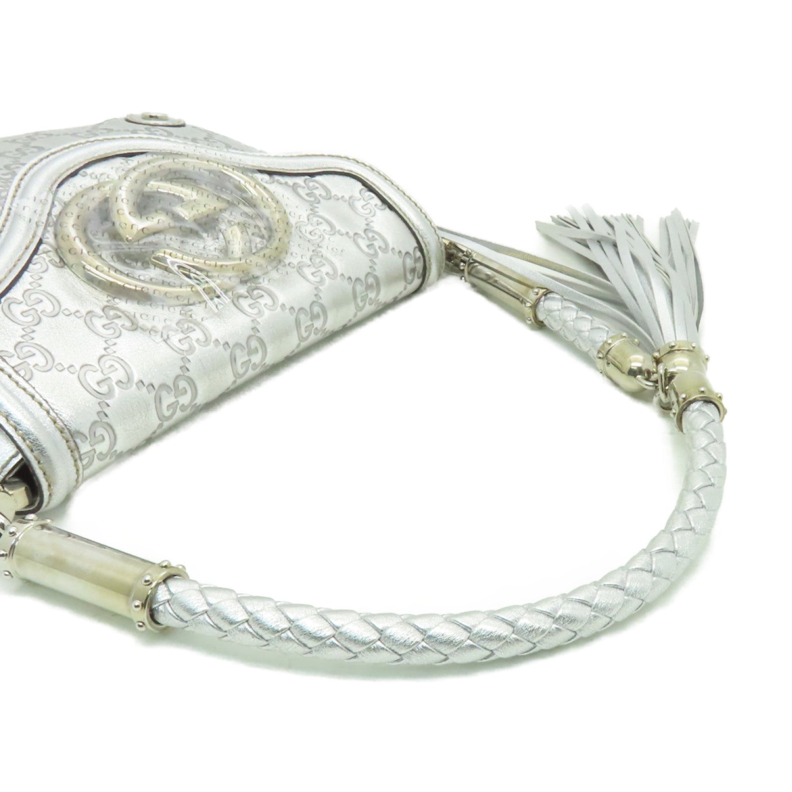 GUCCI 皮革Hand Bag銀扣手挽袋銀色