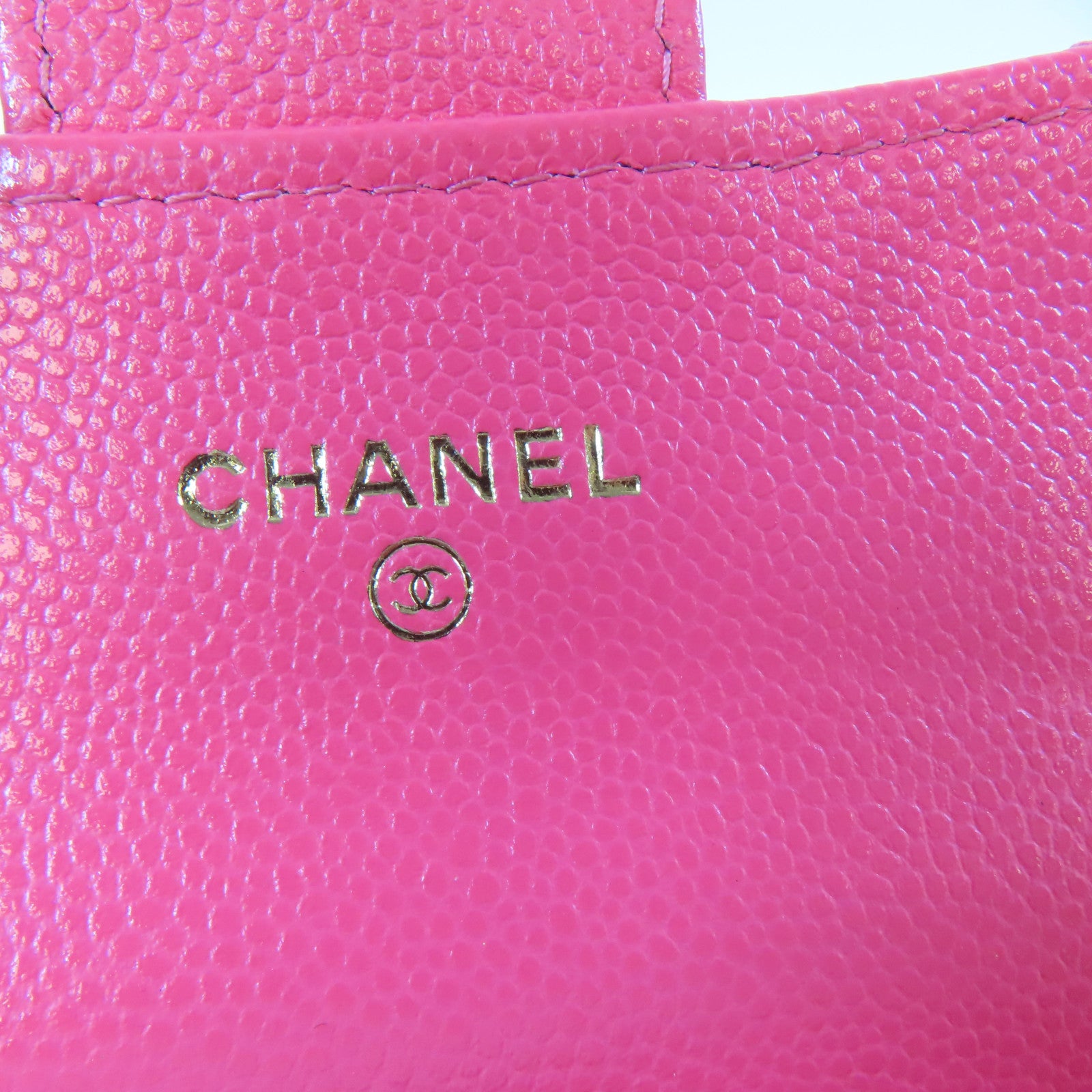 CHANEL 菱格牛皮皮革Card Case金扣卡片套粉紅色