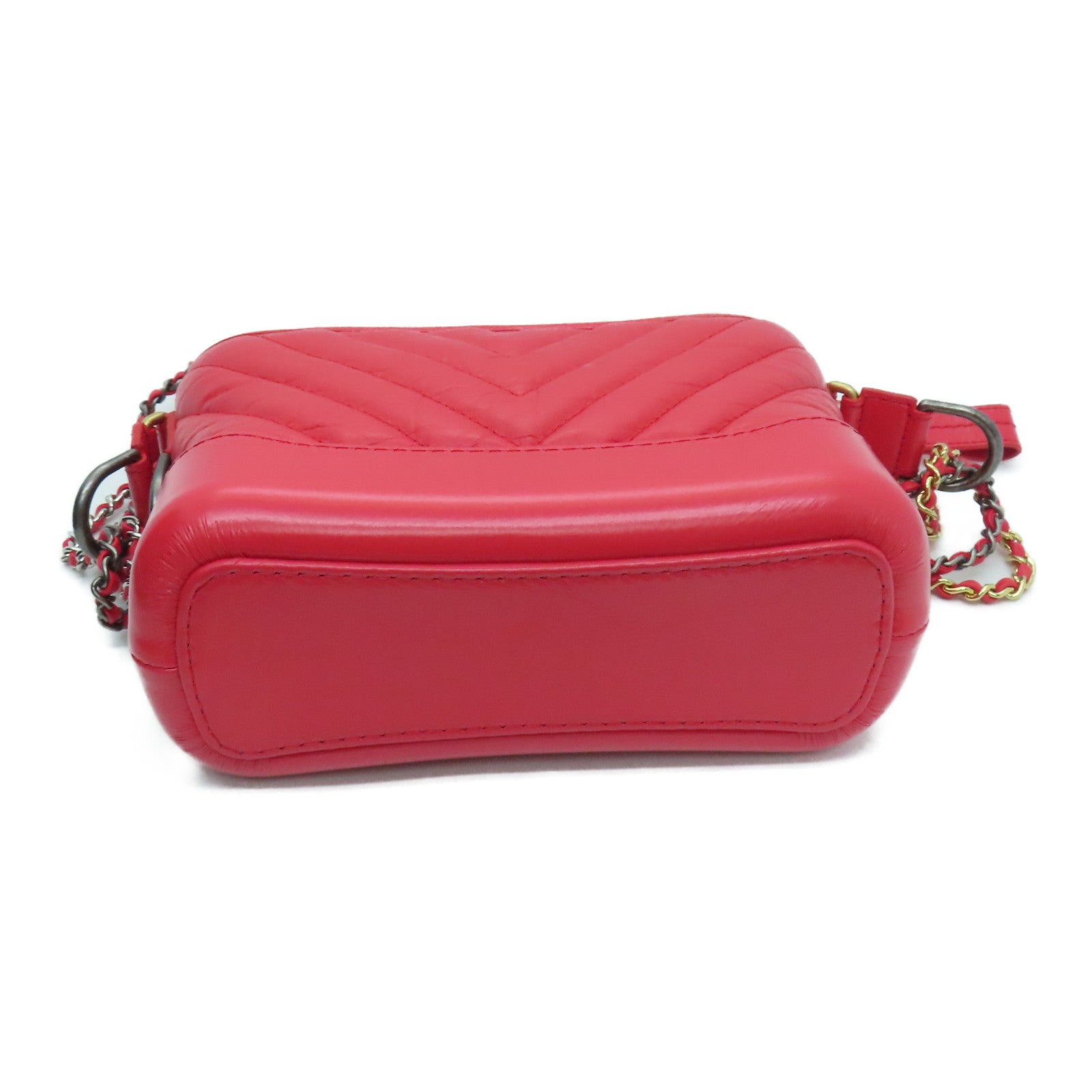 CHANEL 斜纹牛皮皮革Small Gabrielle链条肩背袋红色