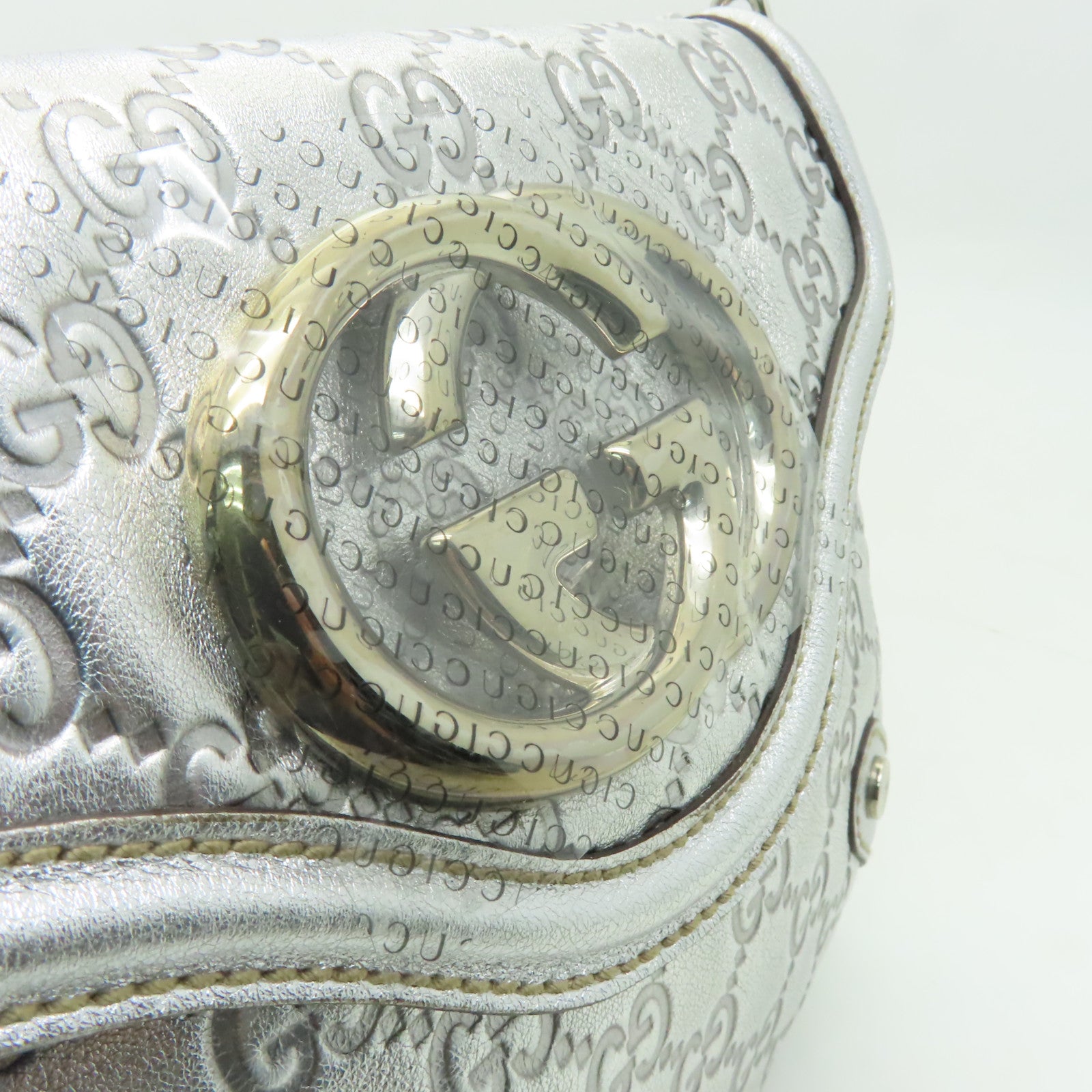GUCCI 皮革Hand Bag銀扣手挽袋銀色