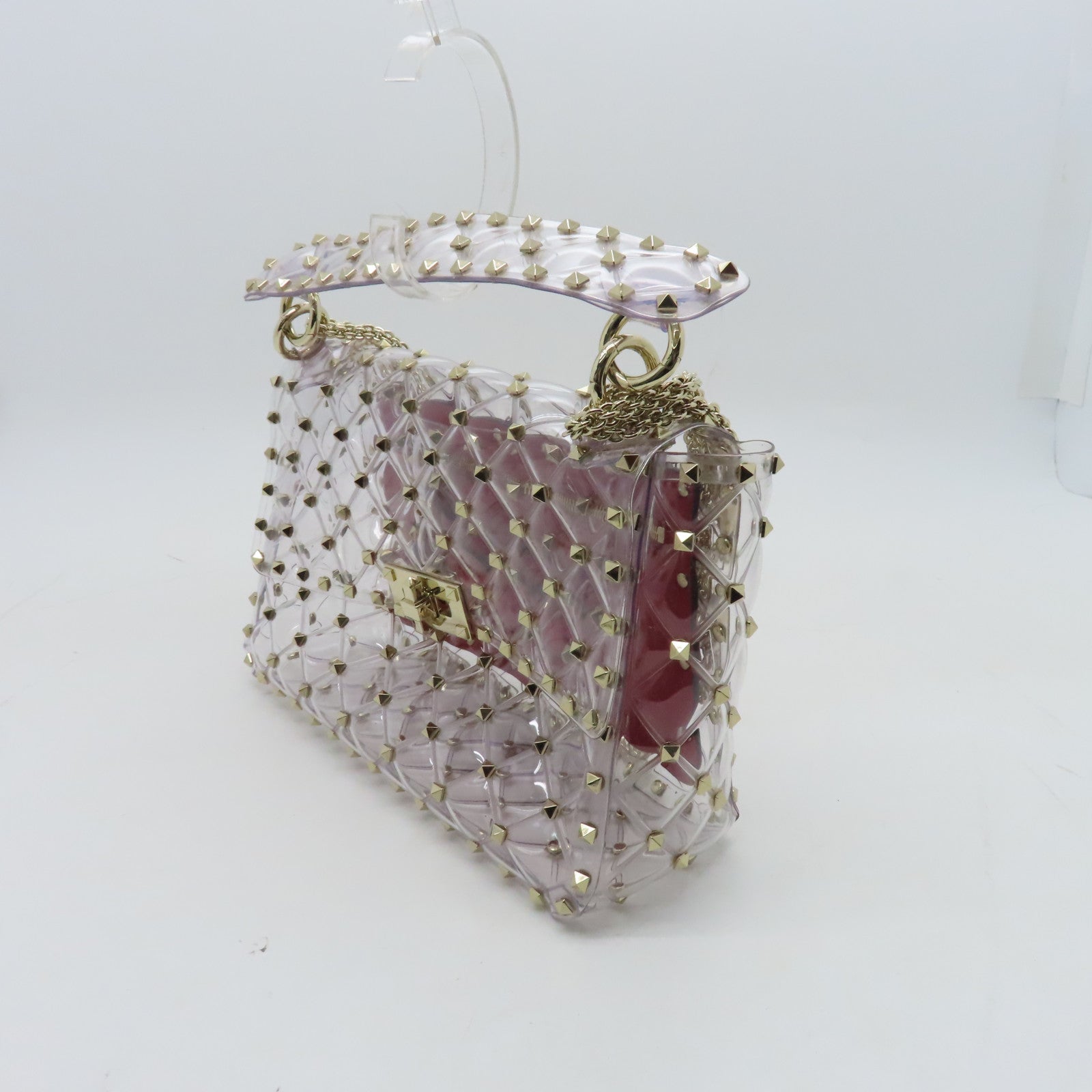 Valentino 菱格PVC 2way Shoulder Bag金扣手挽肩背兩用袋紅色/透明