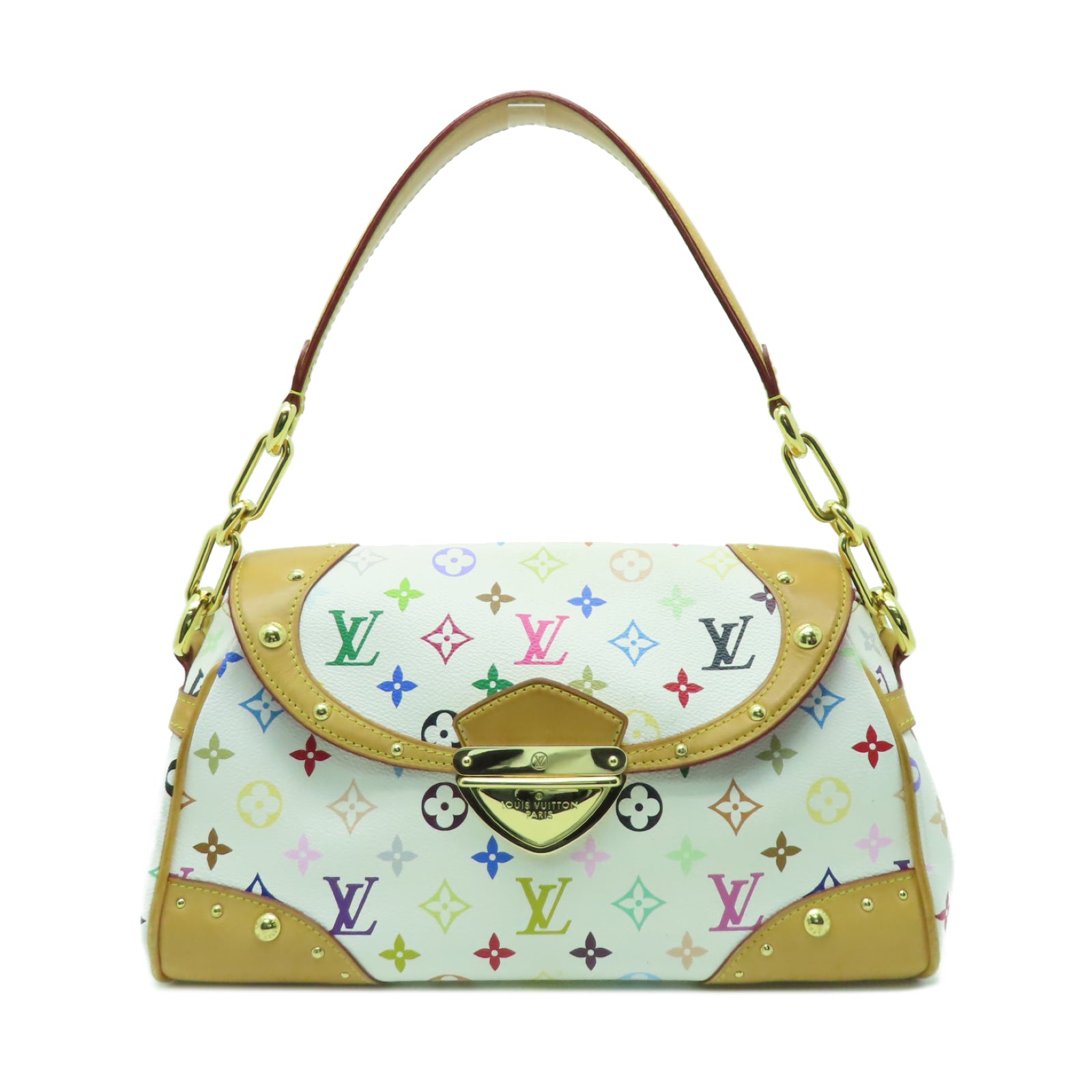 LOUIS VUITTON Monogram Multicolore Beverly MM金扣肩背袋白色/彩色