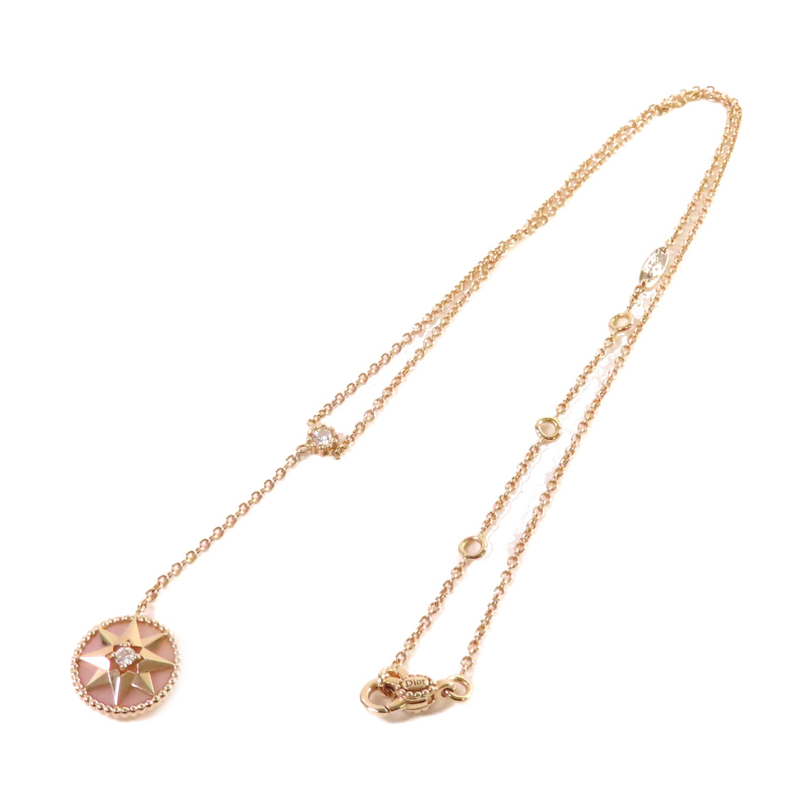 Dior 18K玫瑰金/粉紅蛋白石/鑽石Rose Des Vents Necklace項鏈