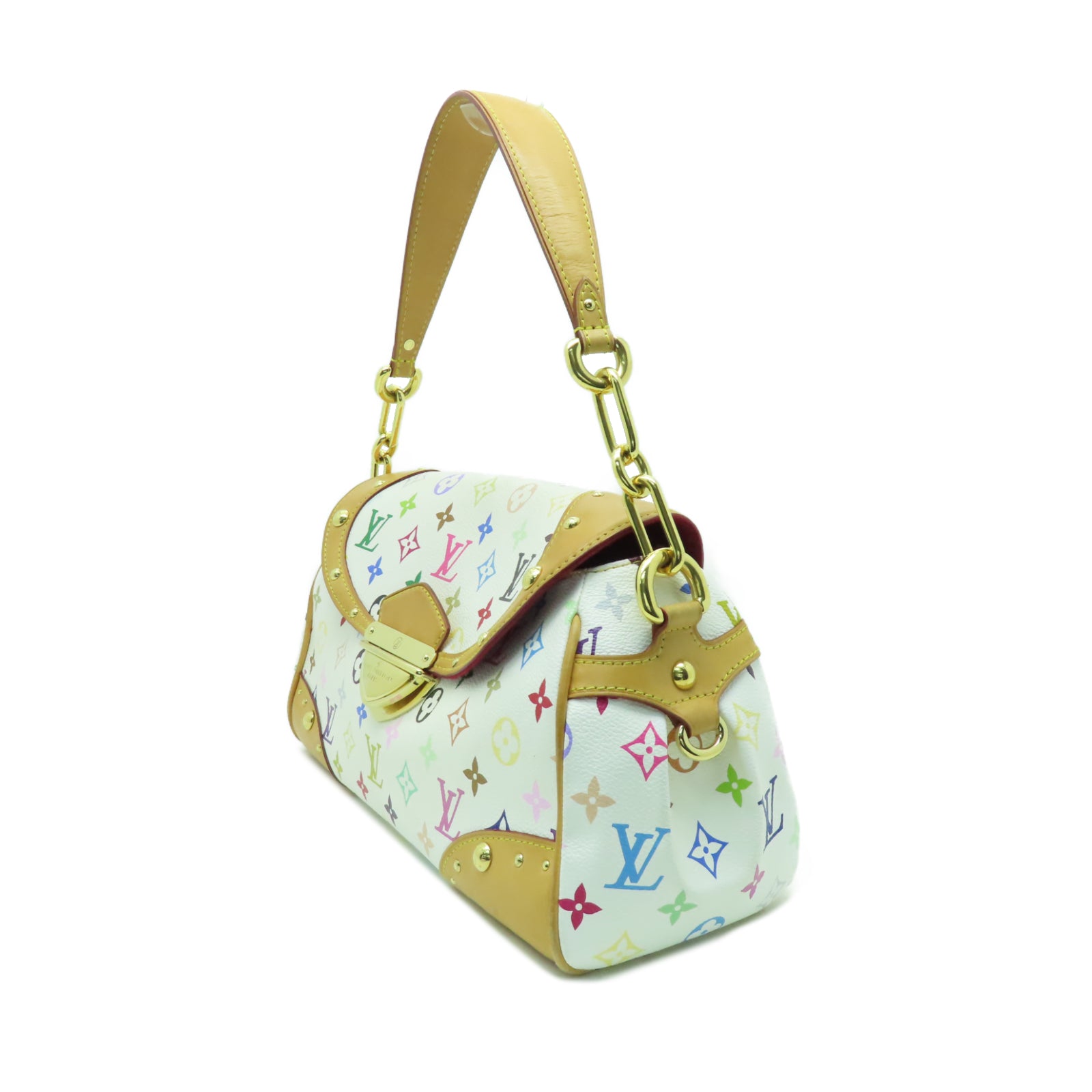 LOUIS VUITTON Monogram Multicolore Beverly MM金扣肩背袋白色/彩色