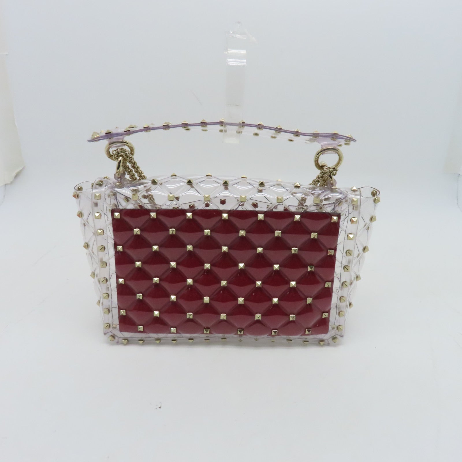 Valentino 菱格PVC 2way Shoulder Bag金扣手挽肩背兩用袋紅色/透明