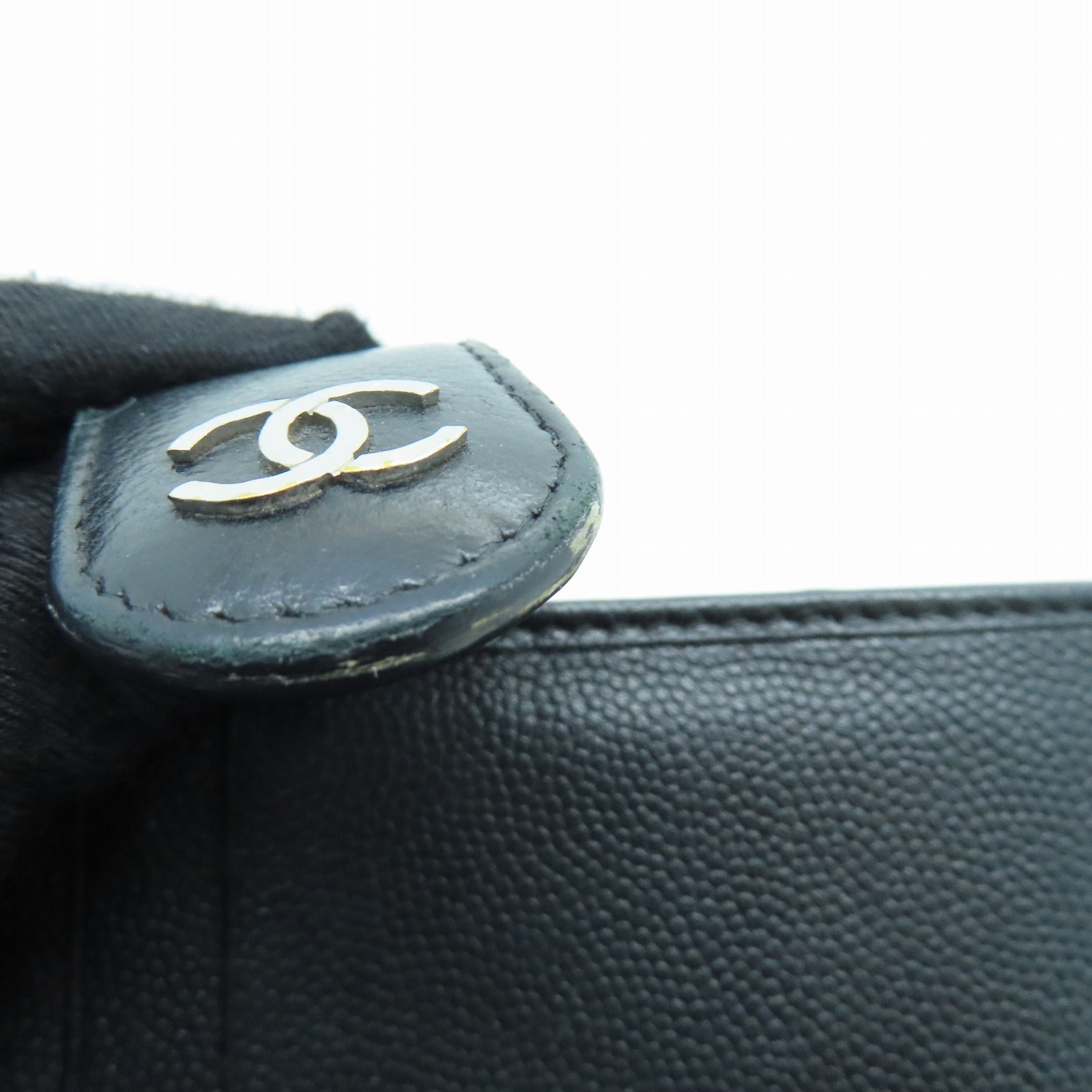 CHANEL 皮革Wallet銀扣錢包黑色
