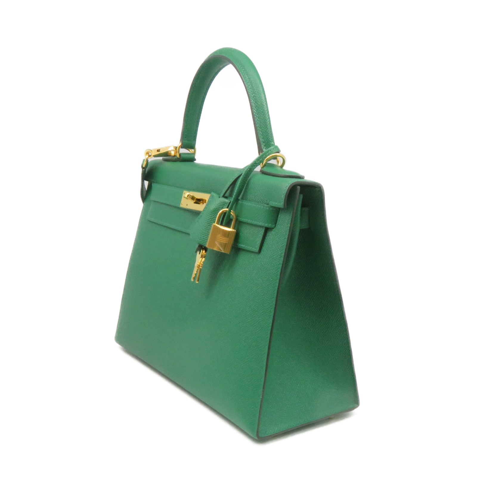 HERMES Epsom皮革Kelly 28金扣手挽肩背兩用袋飽和綠色
