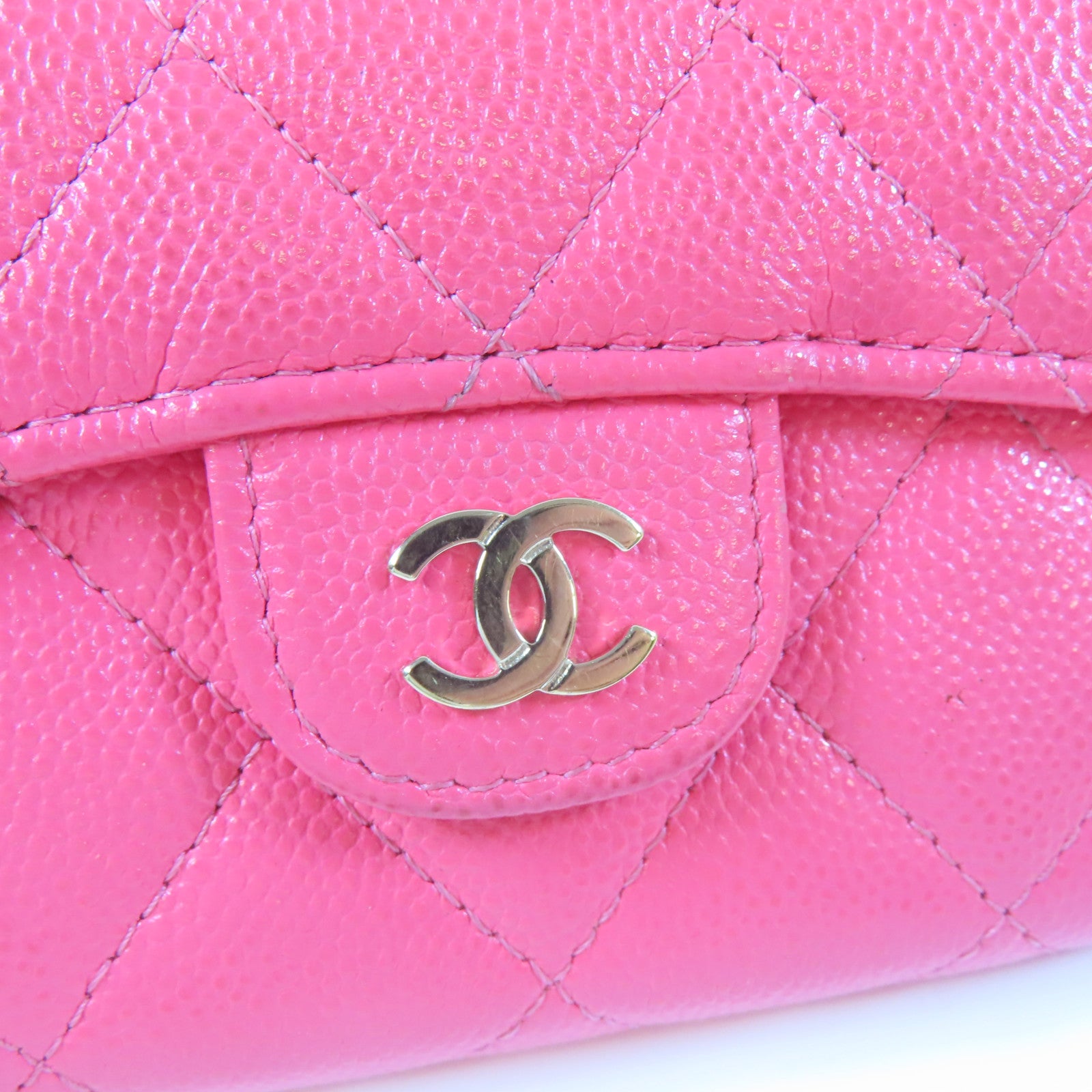 CHANEL 菱格牛皮皮革Card Case金扣卡片套粉紅色