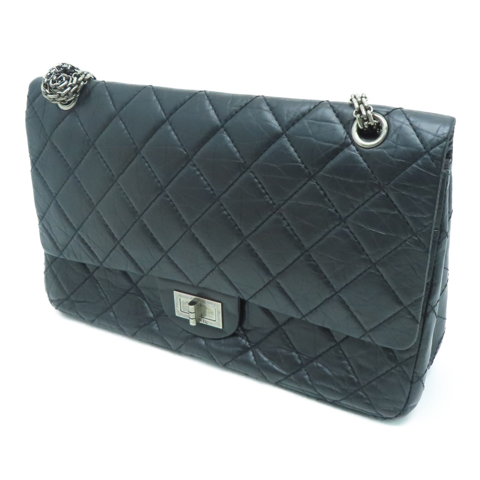 CHANEL [Sharp Discount] Lingge Aged Calf Leather 2.55 Chain Shoulder Silver Buckle Shoulder Bag Black