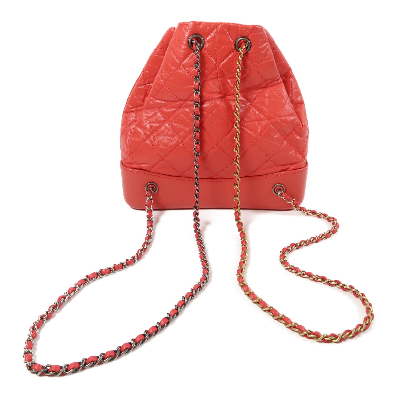 CHANEL 菱格牛皮皮革Gabrielle Backpack銀扣背包紅色