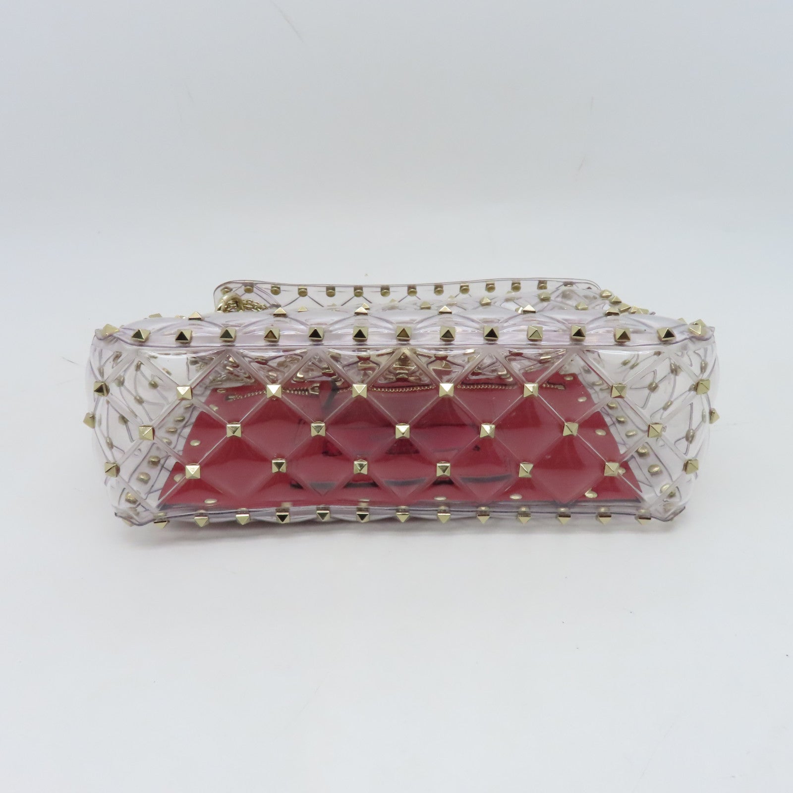 Valentino 菱格PVC 2way Shoulder Bag金扣手挽肩背兩用袋紅色/透明