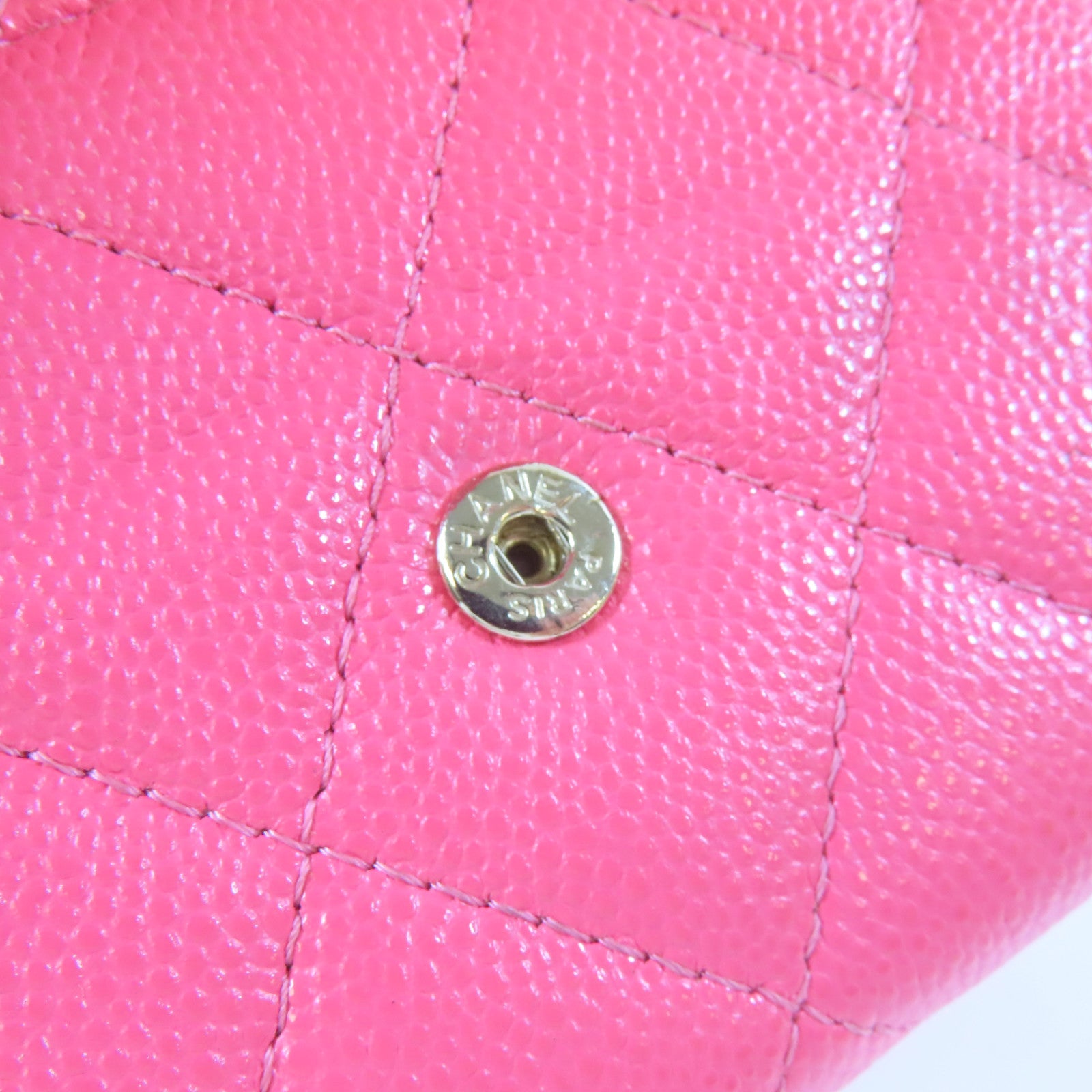 CHANEL 菱格牛皮皮革Card Case金扣卡片套粉紅色