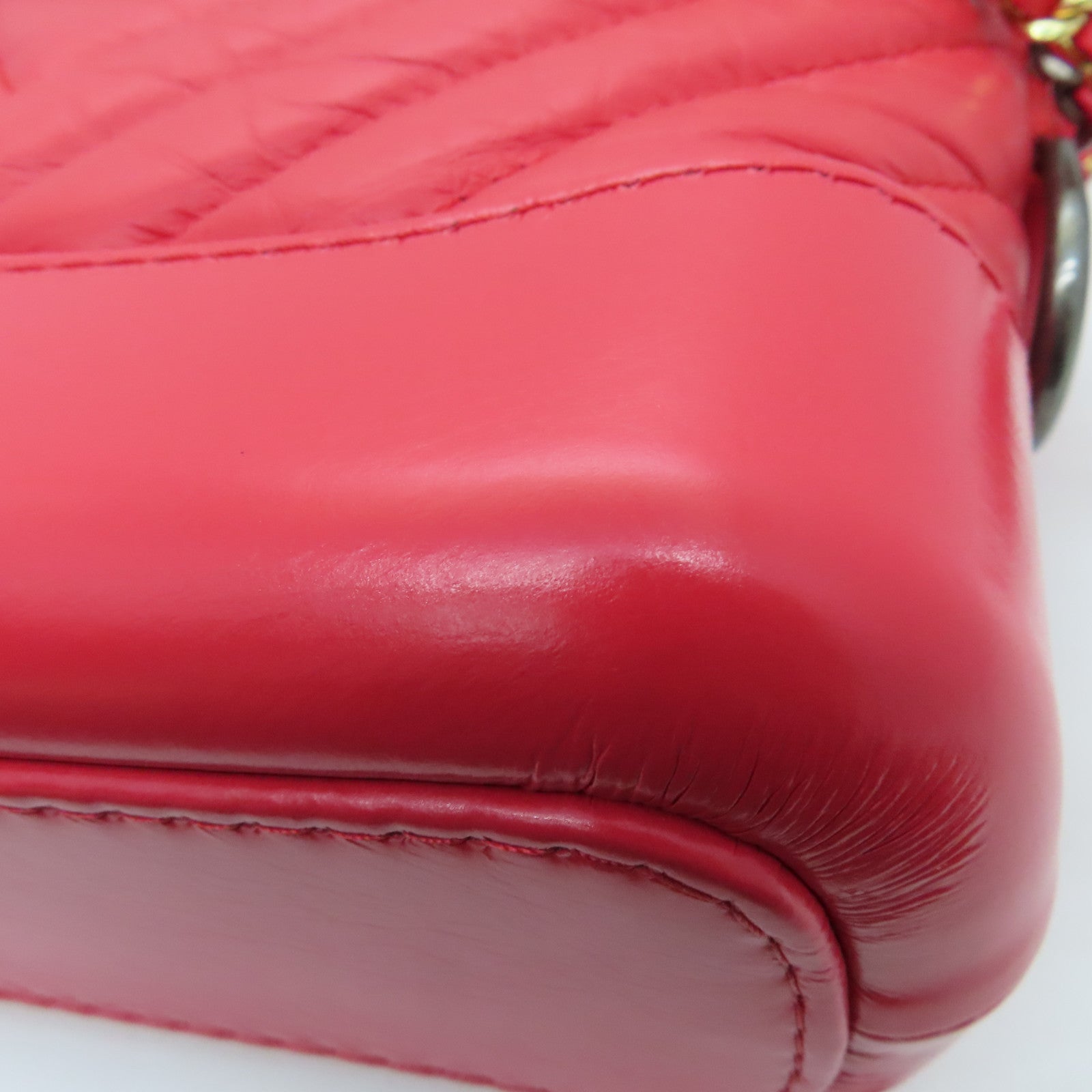 CHANEL 斜纹牛皮皮革Small Gabrielle链条肩背袋红色
