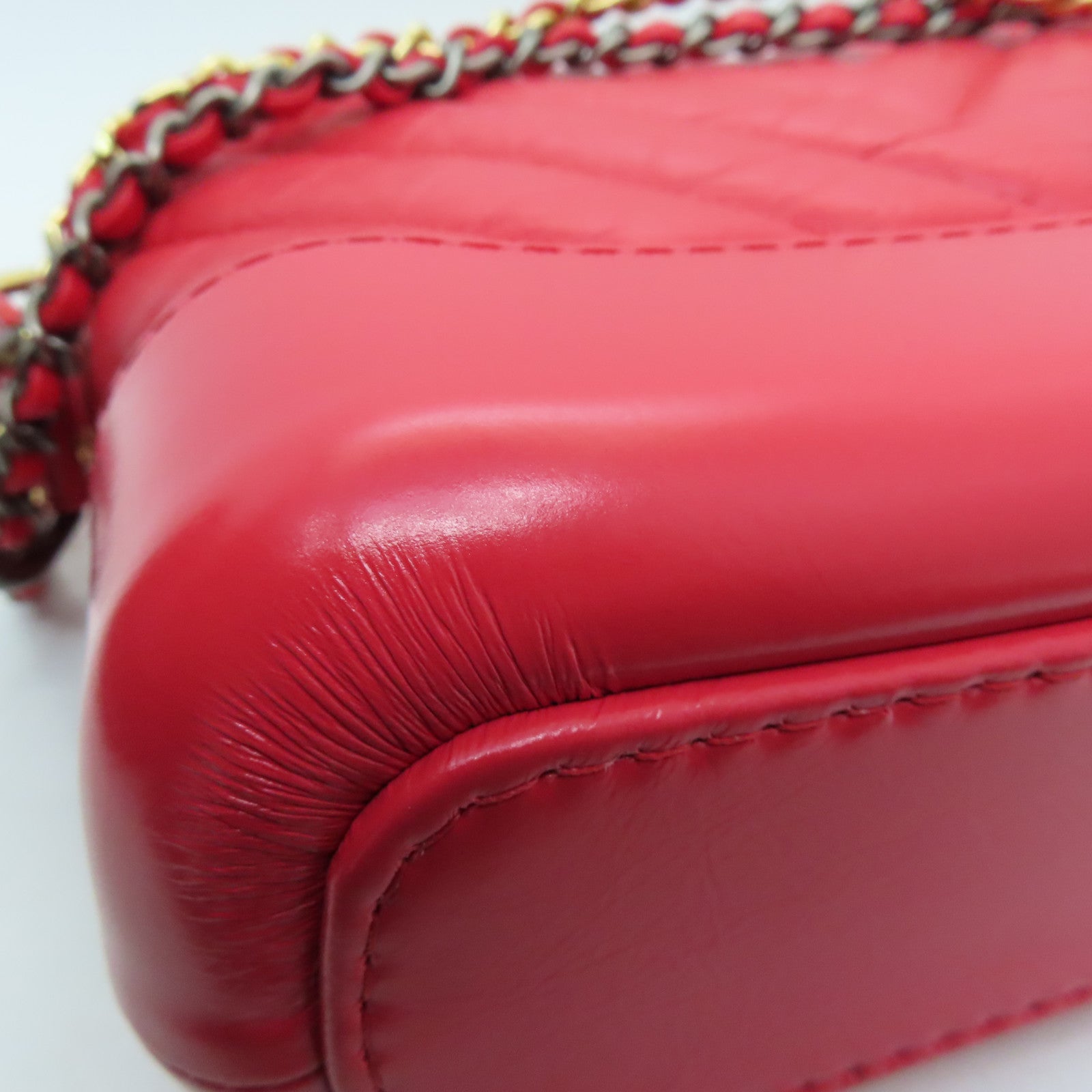 CHANEL 斜纹牛皮皮革Small Gabrielle链条肩背袋红色
