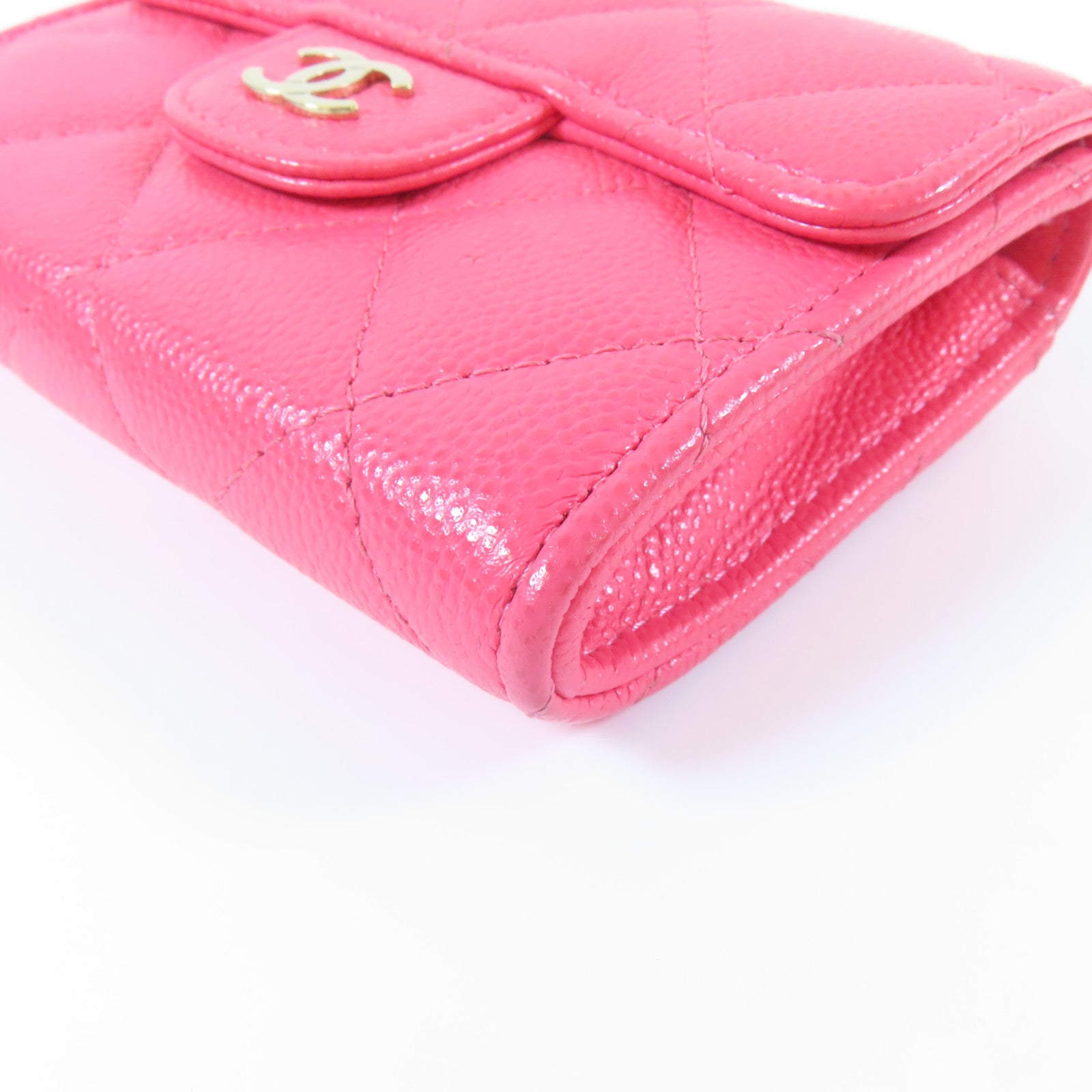 CHANEL 菱格牛皮皮革Card Case金扣卡片套粉紅色