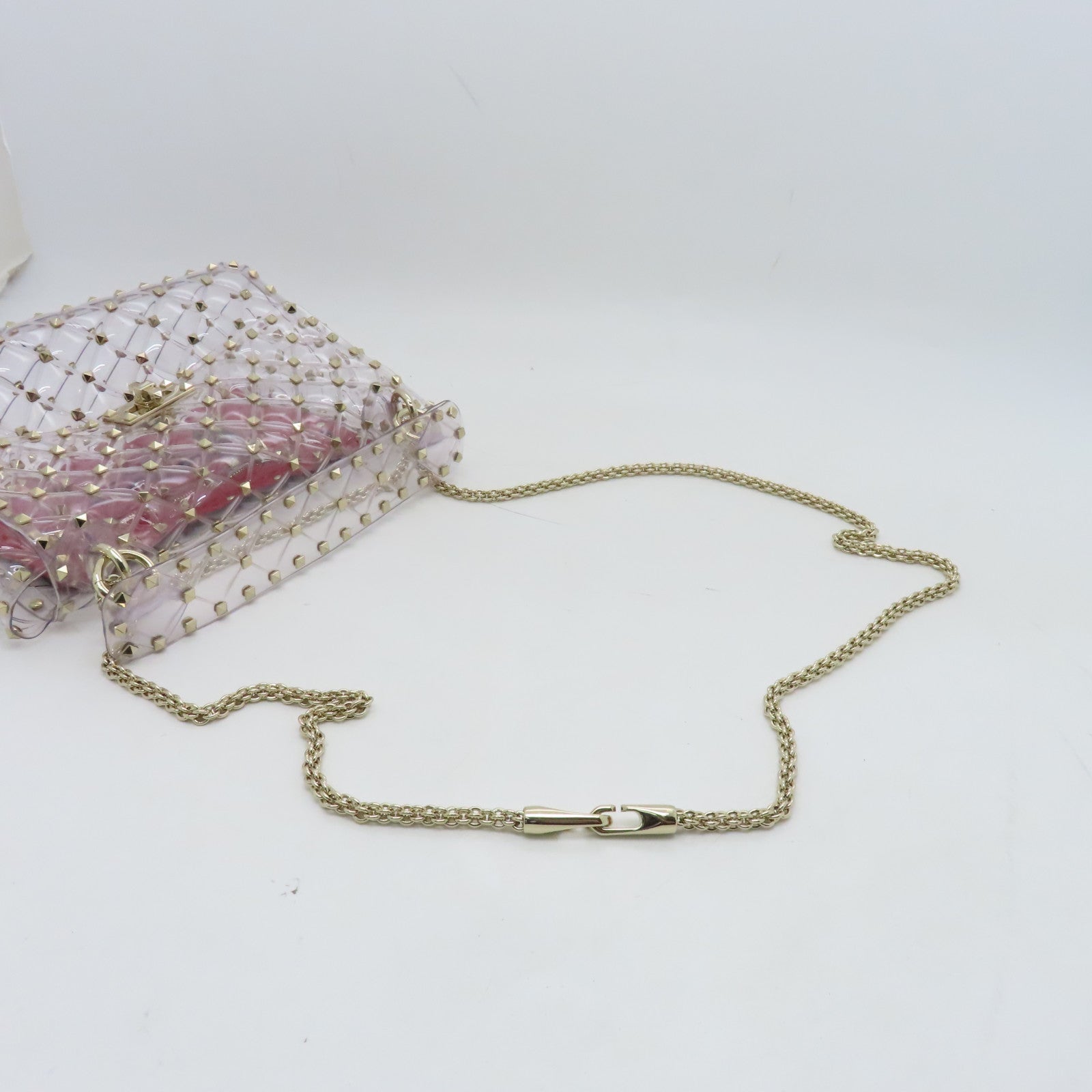 Valentino 菱格PVC 2way Shoulder Bag金扣手挽肩背兩用袋紅色/透明