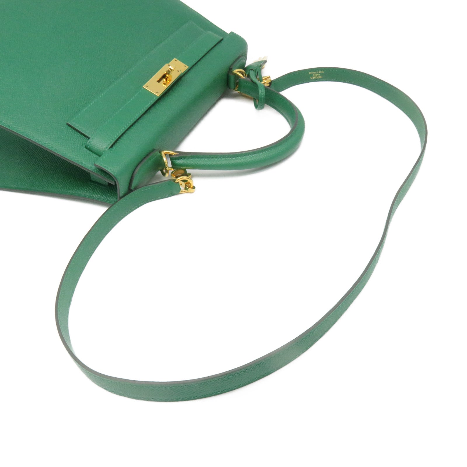 HERMES Epsom皮革Kelly 28金扣手挽肩背兩用袋飽和綠色