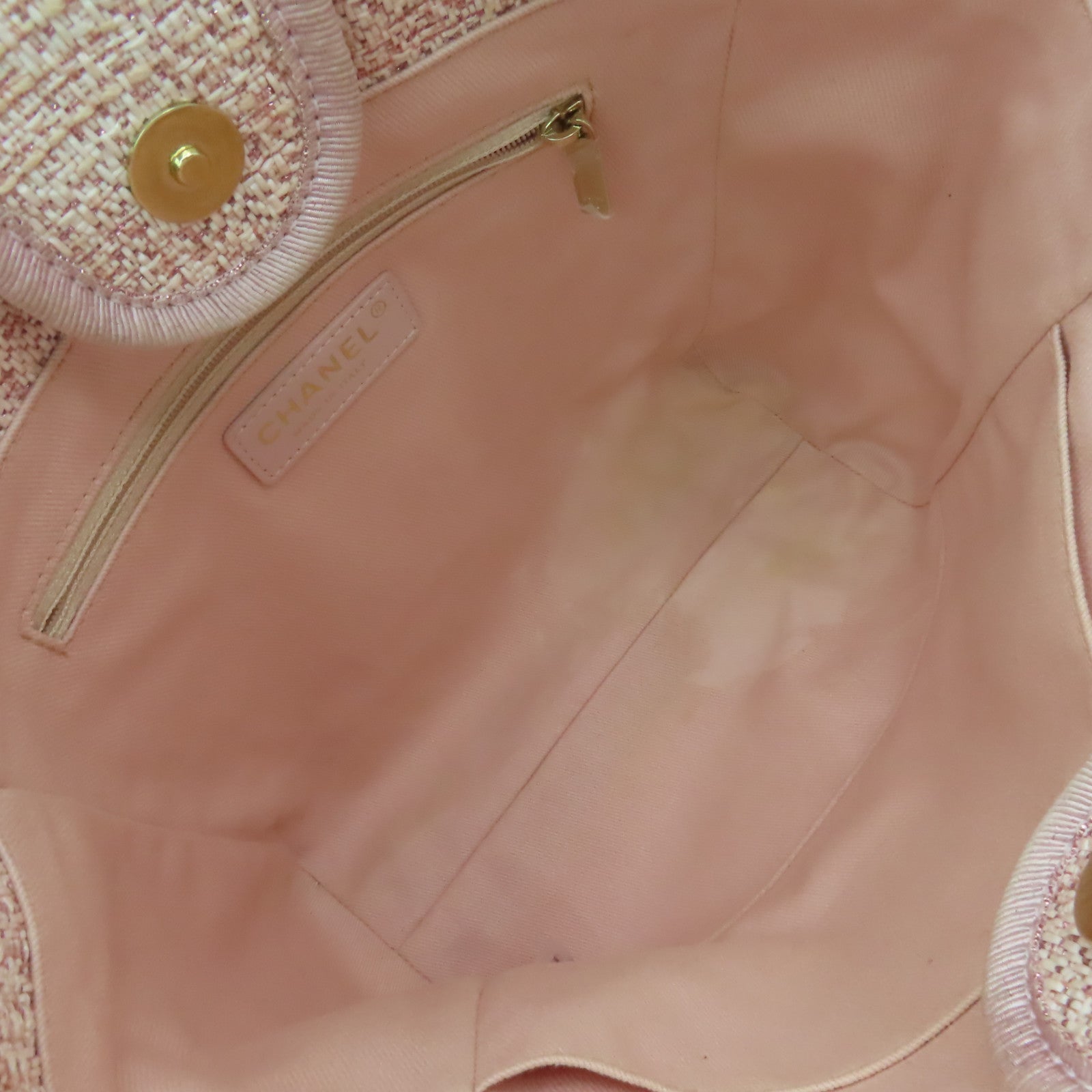 CHANEL 混合纖維Deauville Tote Shoulder Bag金扣鏈帶肩背帶粉紅色