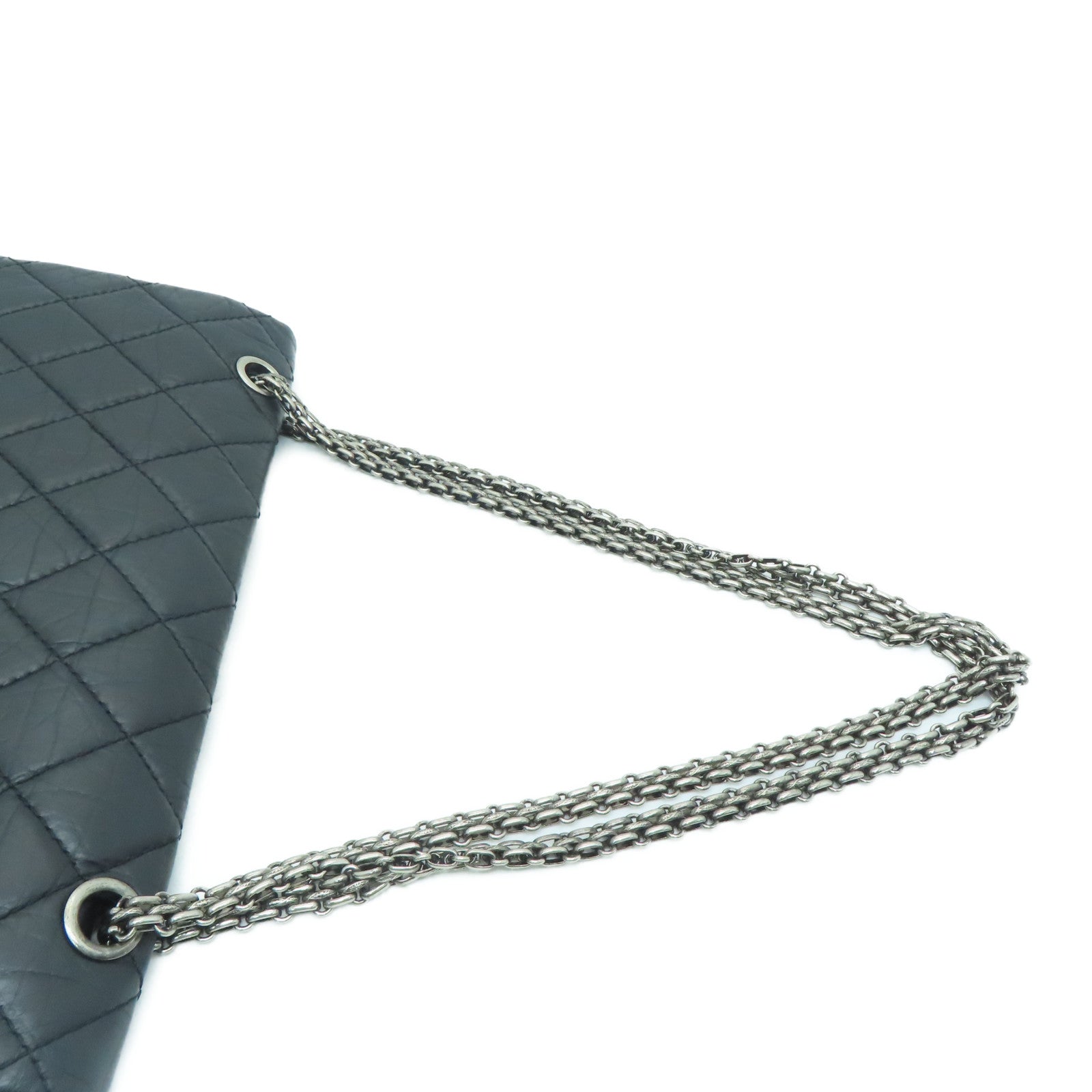 CHANEL [Sharp Discount] Lingge Aged Calf Leather 2.55 Chain Shoulder Silver Buckle Shoulder Bag Black