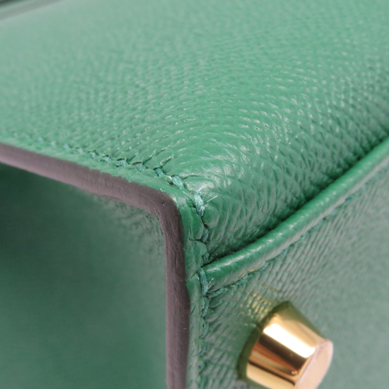 HERMES Epsom皮革Kelly 28金扣手挽肩背兩用袋飽和綠色