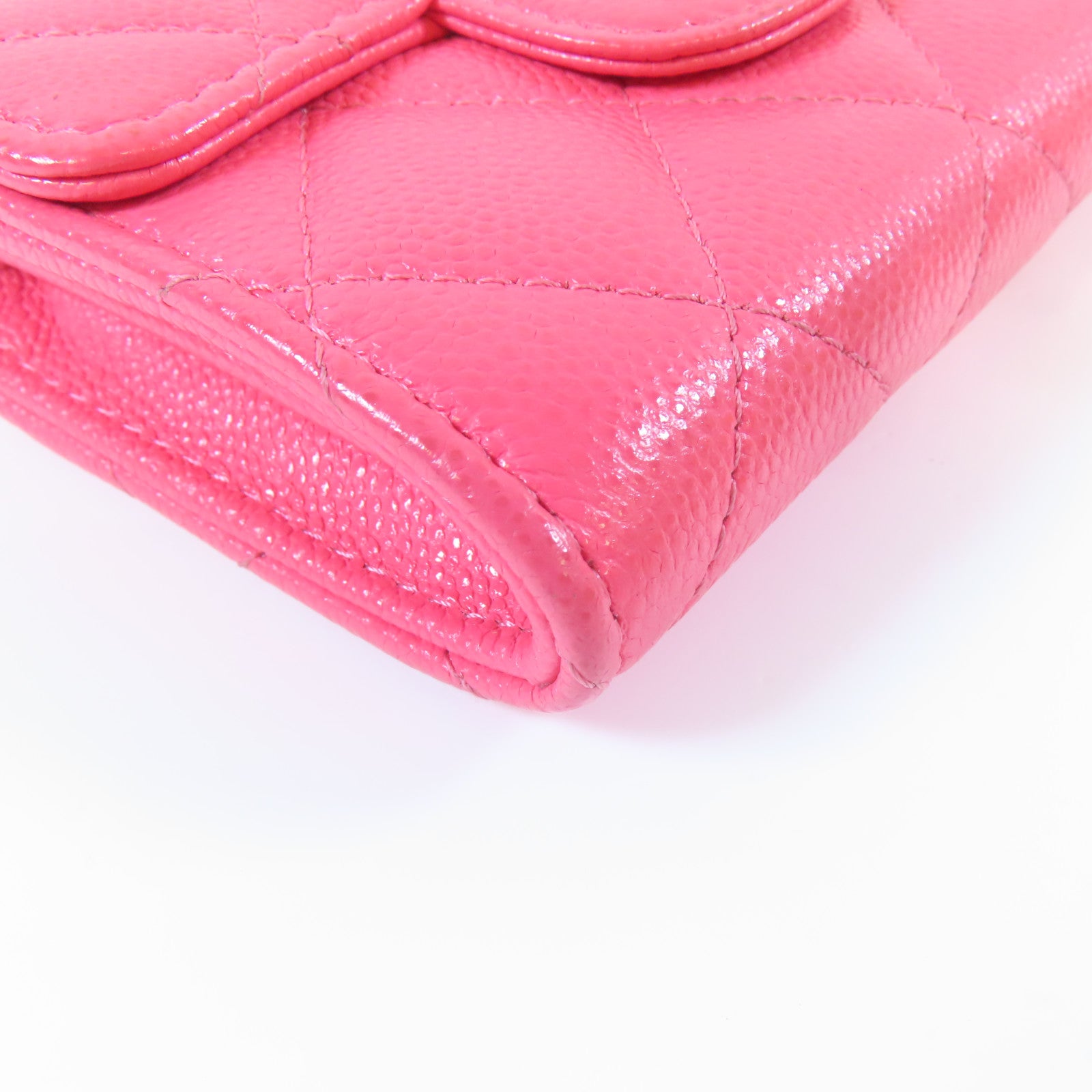 CHANEL 菱格牛皮皮革Card Case金扣卡片套粉紅色