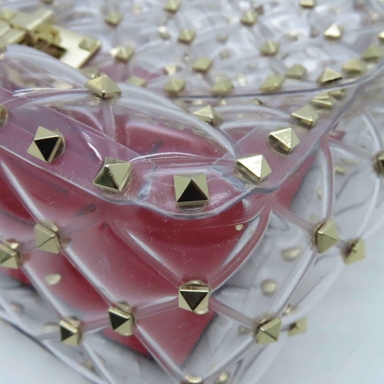 Valentino 菱格PVC 2way Shoulder Bag金扣手挽肩背兩用袋紅色/透明