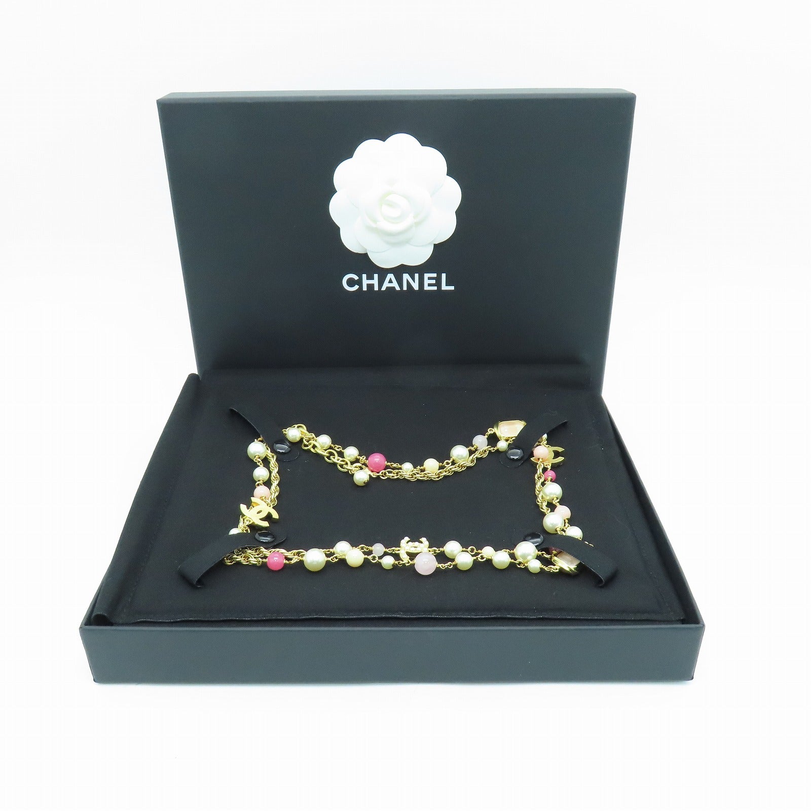 CHANEL Metal Necklace Gold/White/Pink