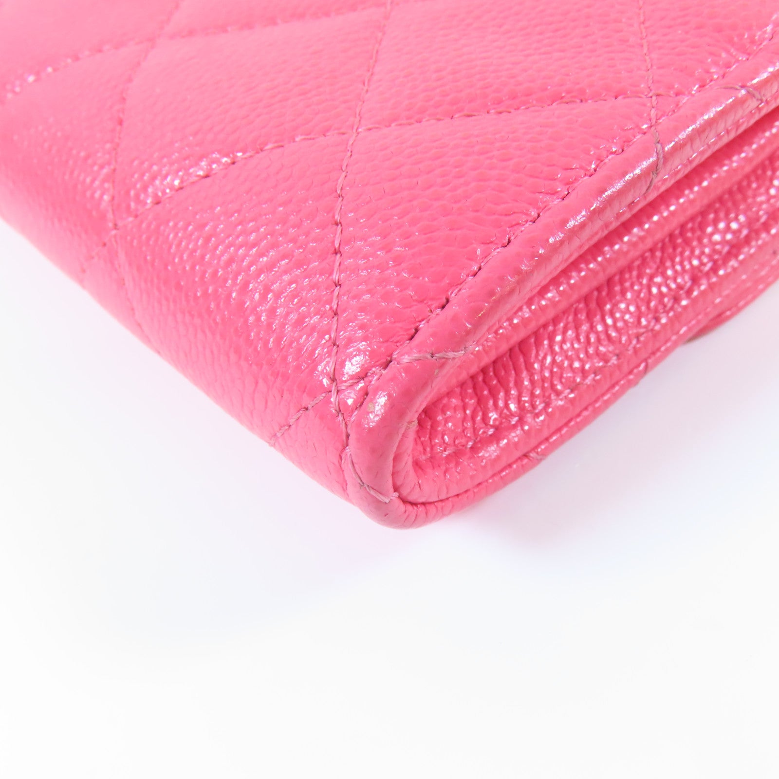 CHANEL 菱格牛皮皮革Card Case金扣卡片套粉紅色
