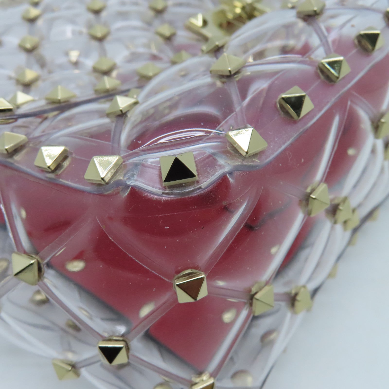 Valentino 菱格PVC 2way Shoulder Bag金扣手挽肩背兩用袋紅色/透明