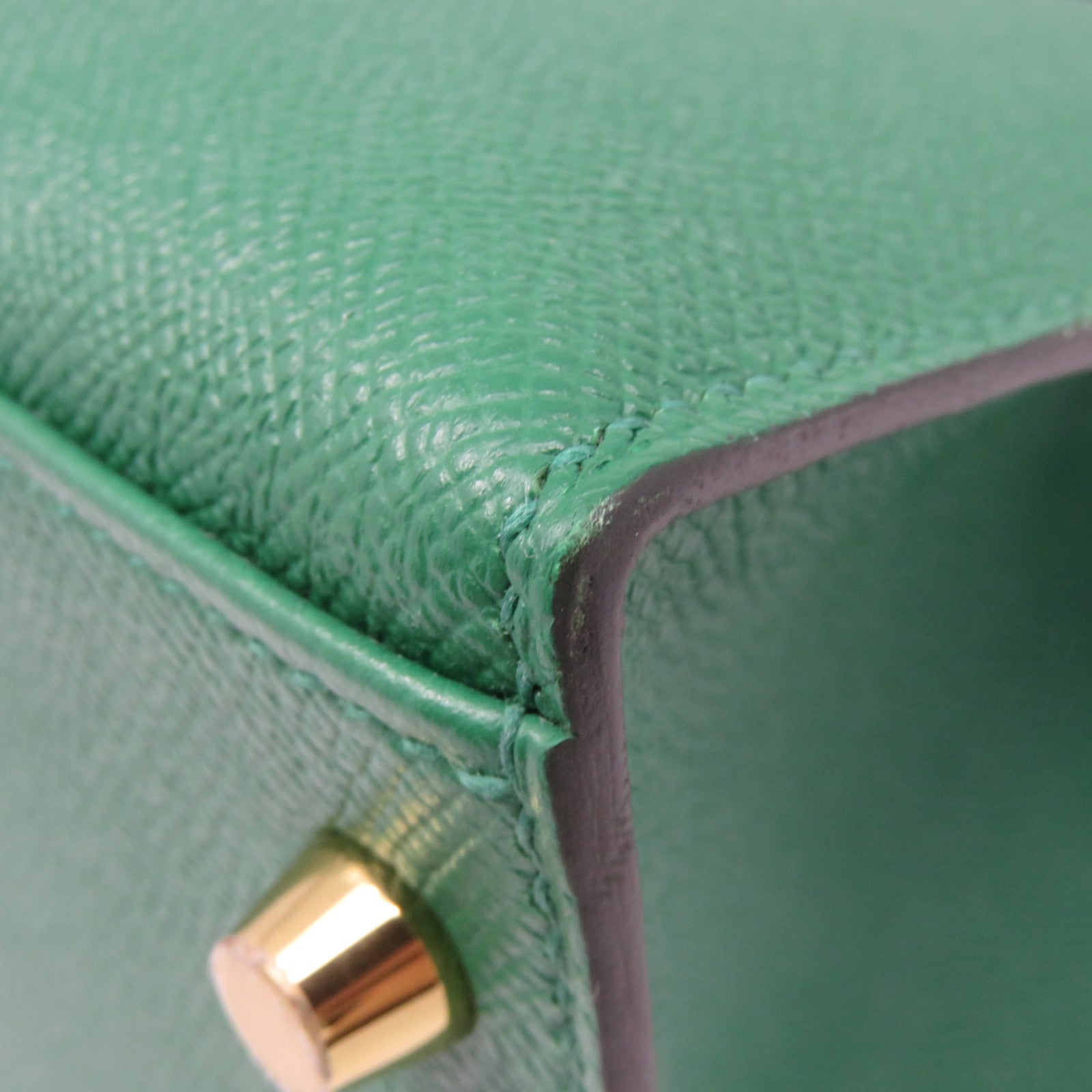HERMES Epsom皮革Kelly 28金扣手挽肩背兩用袋飽和綠色