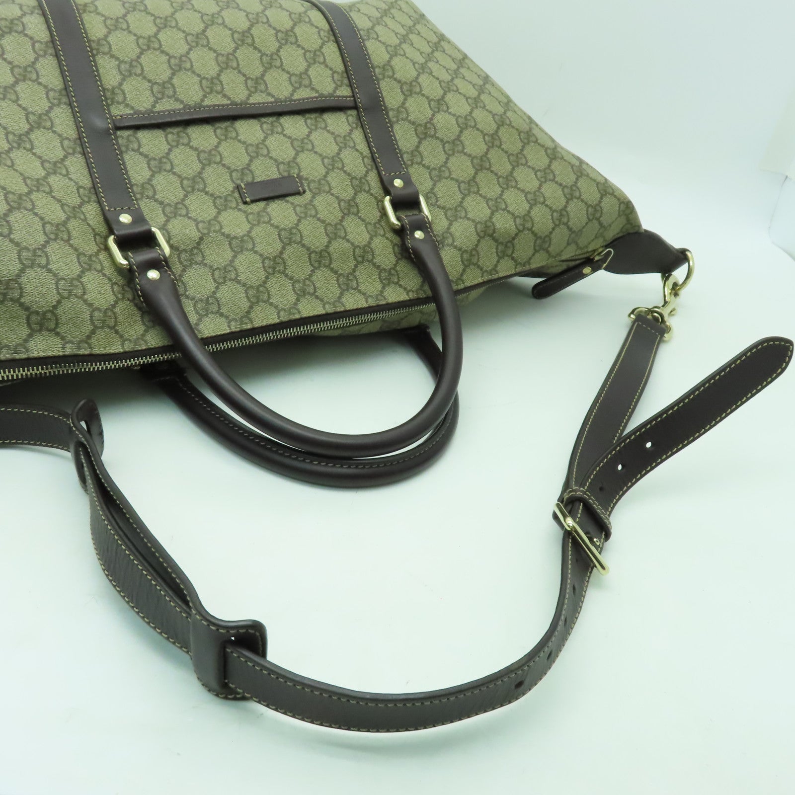 GUCCI 塗層帆布Boston Bag金扣手挽肩背兩用袋啡色