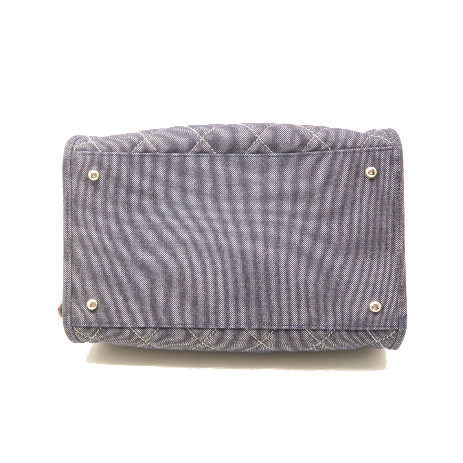 CHANEL Rhombus Canvas Chain Shoulder Silver Buckle Chain Shoulder Bag Blue/Red