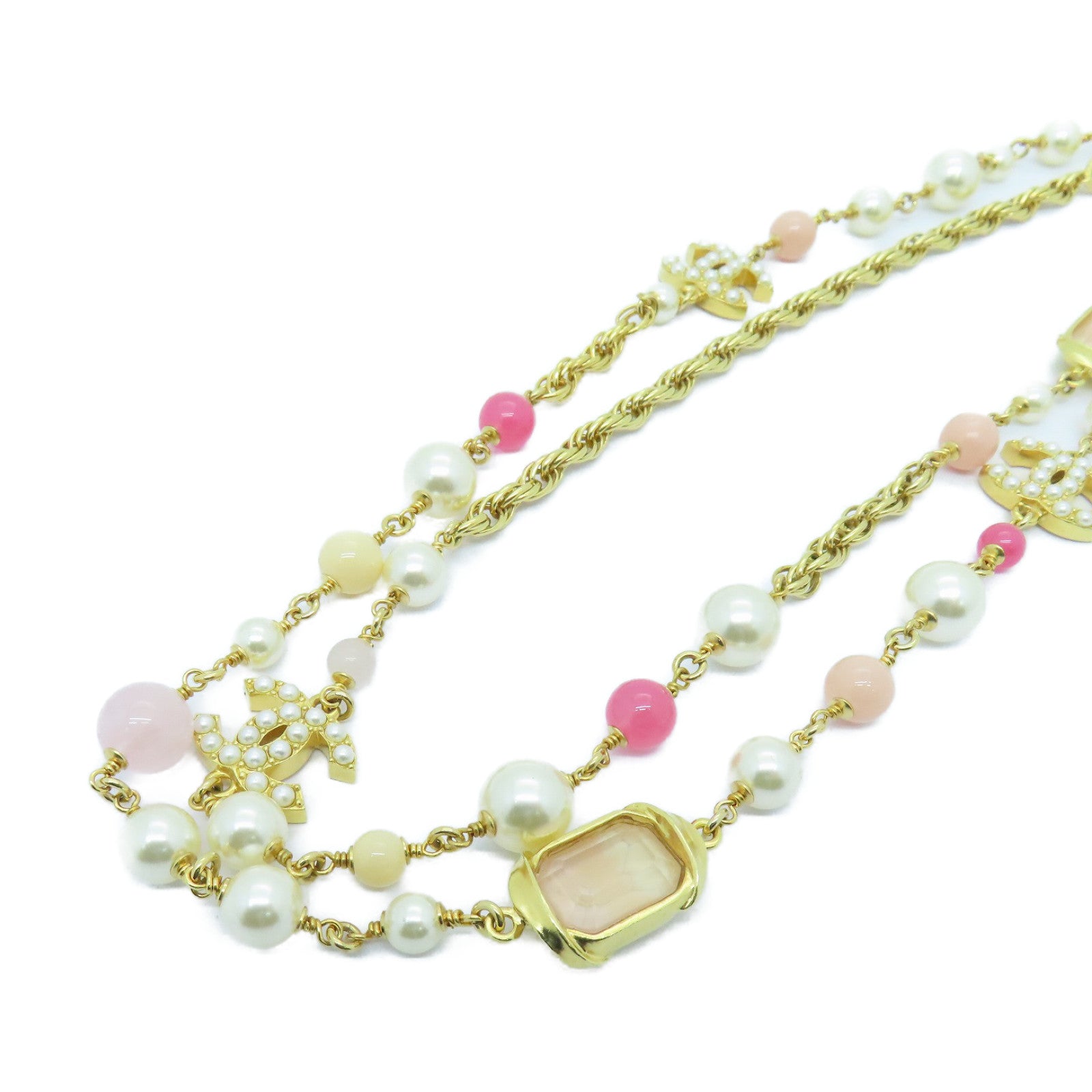 CHANEL Metal Necklace Gold/White/Pink