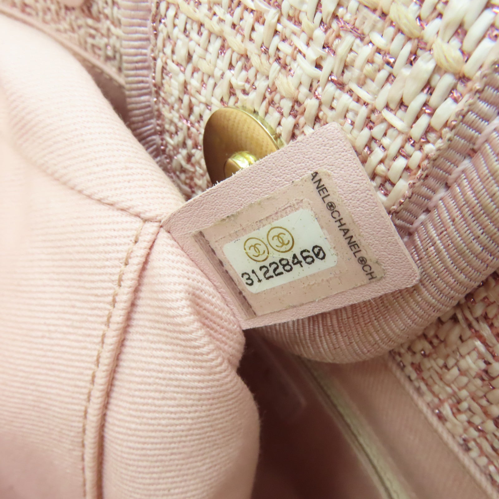CHANEL 混合纖維Deauville Tote Shoulder Bag金扣鏈帶肩背帶粉紅色