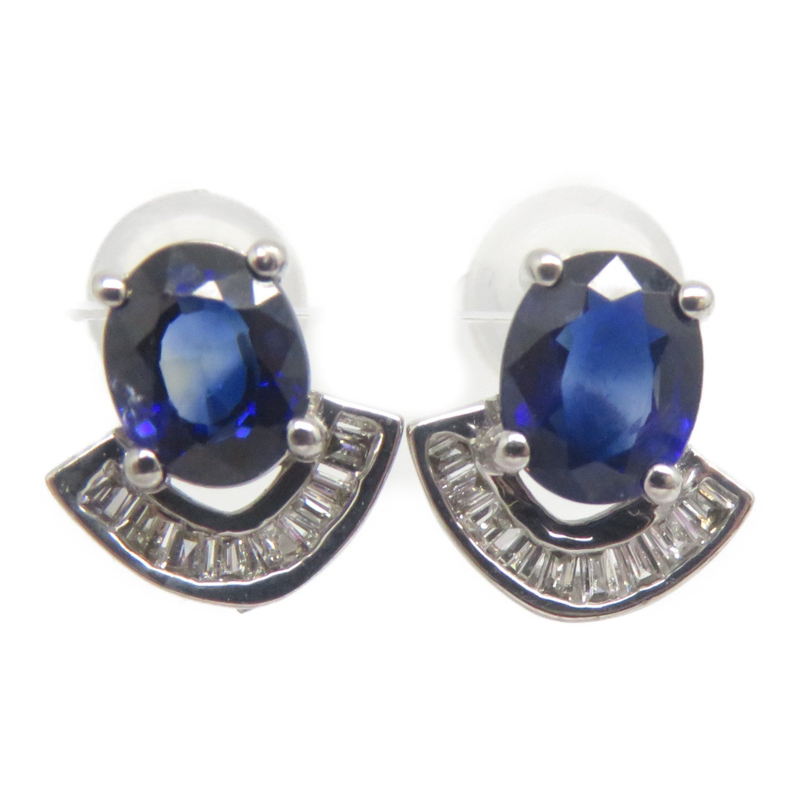 JEWELRY 18K白金Sapphire Diamond Earrings 0.95ct藍寶石/0.10ct鑽石耳環