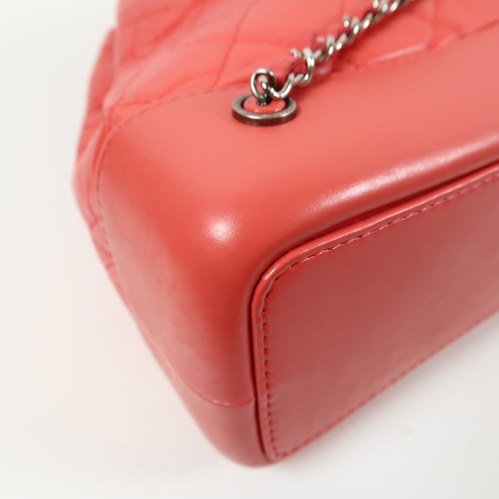 CHANEL 菱格牛皮皮革Gabrielle Backpack銀扣背包紅色