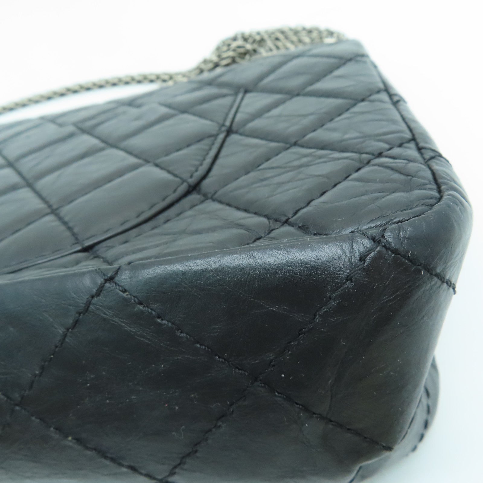 CHANEL [Sharp Discount] Lingge Aged Calf Leather 2.55 Chain Shoulder Silver Buckle Shoulder Bag Black