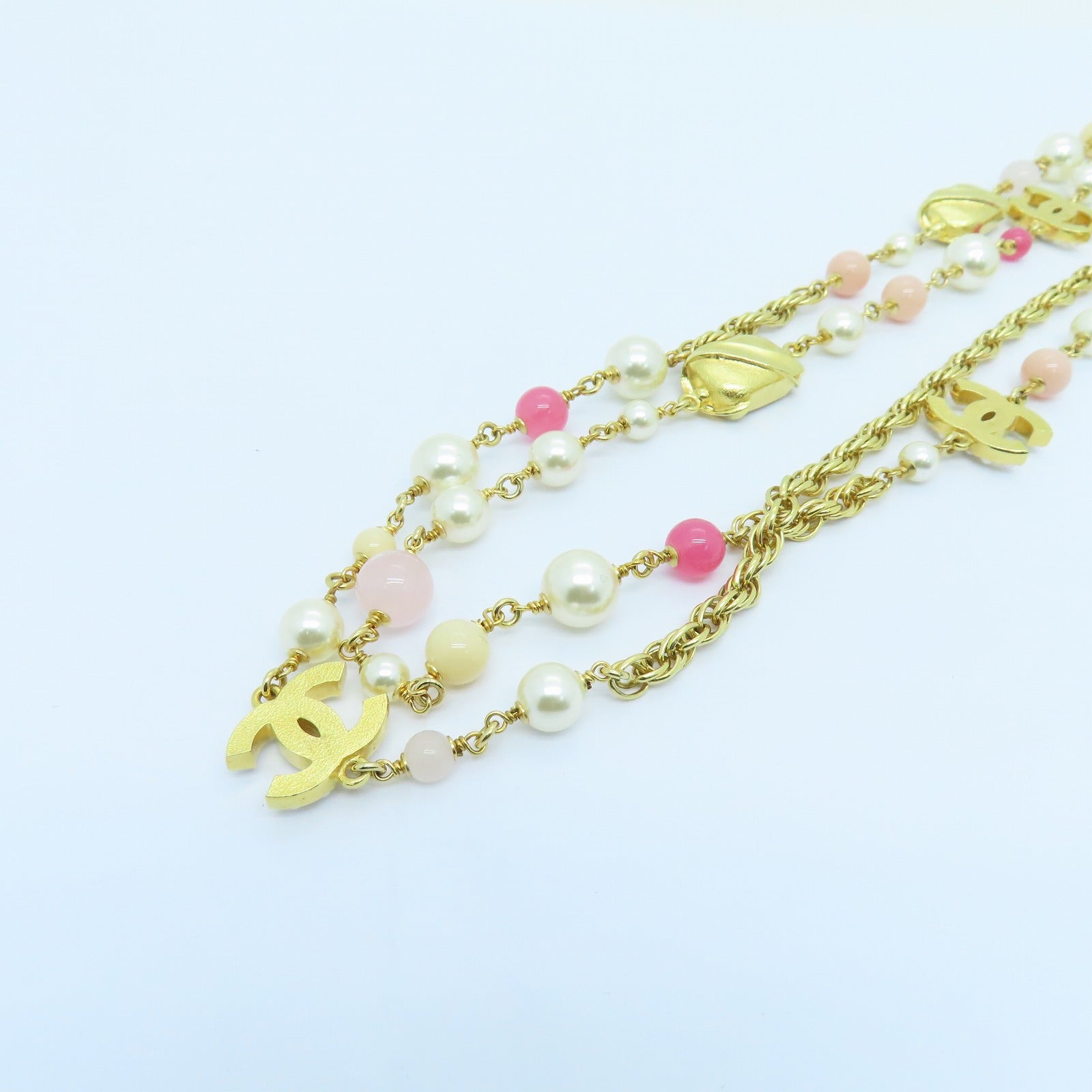 CHANEL Metal Necklace Gold/White/Pink