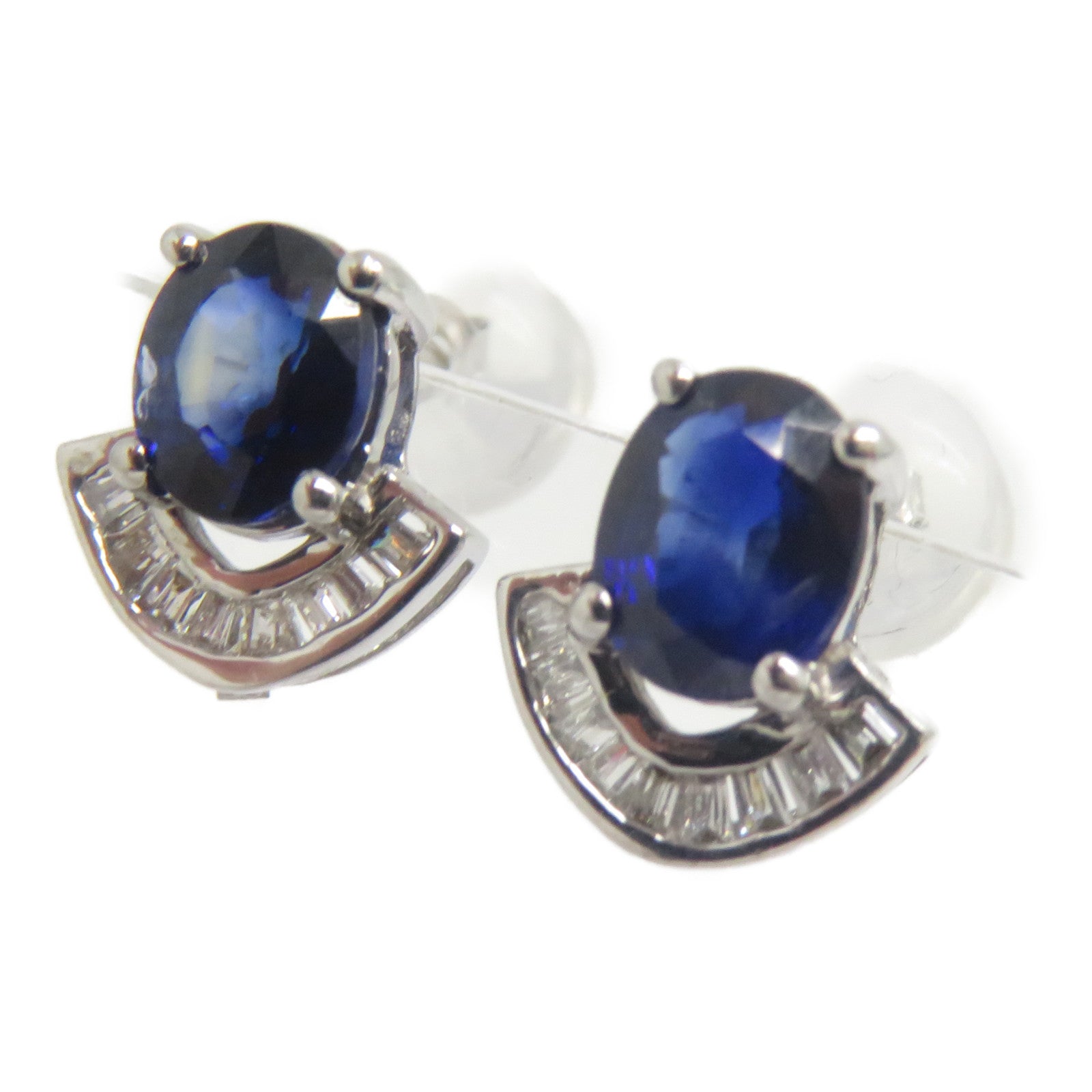 JEWELRY 18K白金Sapphire Diamond Earrings 0.95ct藍寶石/0.10ct鑽石耳環