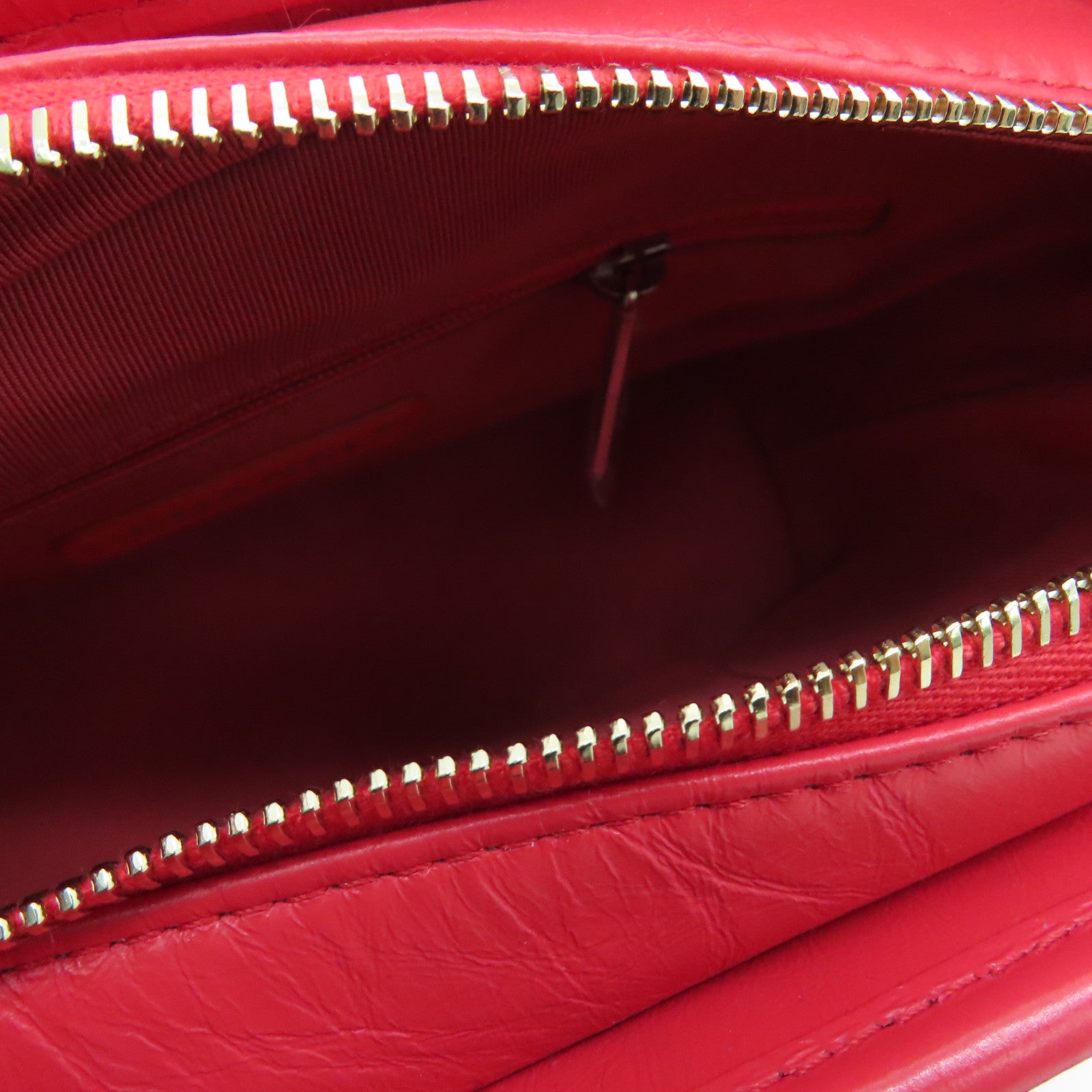 CHANEL 斜纹牛皮皮革Small Gabrielle链条肩背袋红色
