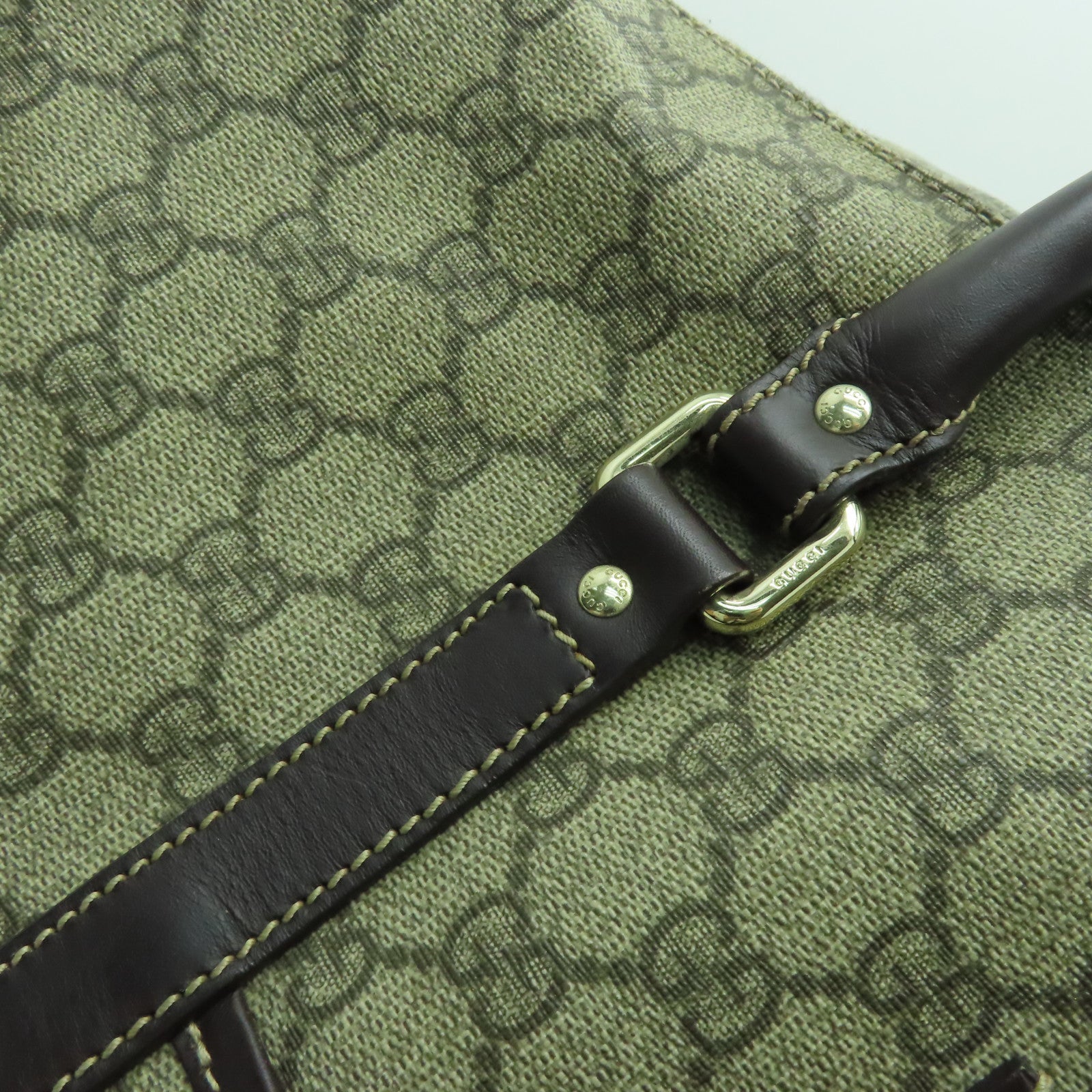 GUCCI 塗層帆布Boston Bag金扣手挽肩背兩用袋啡色