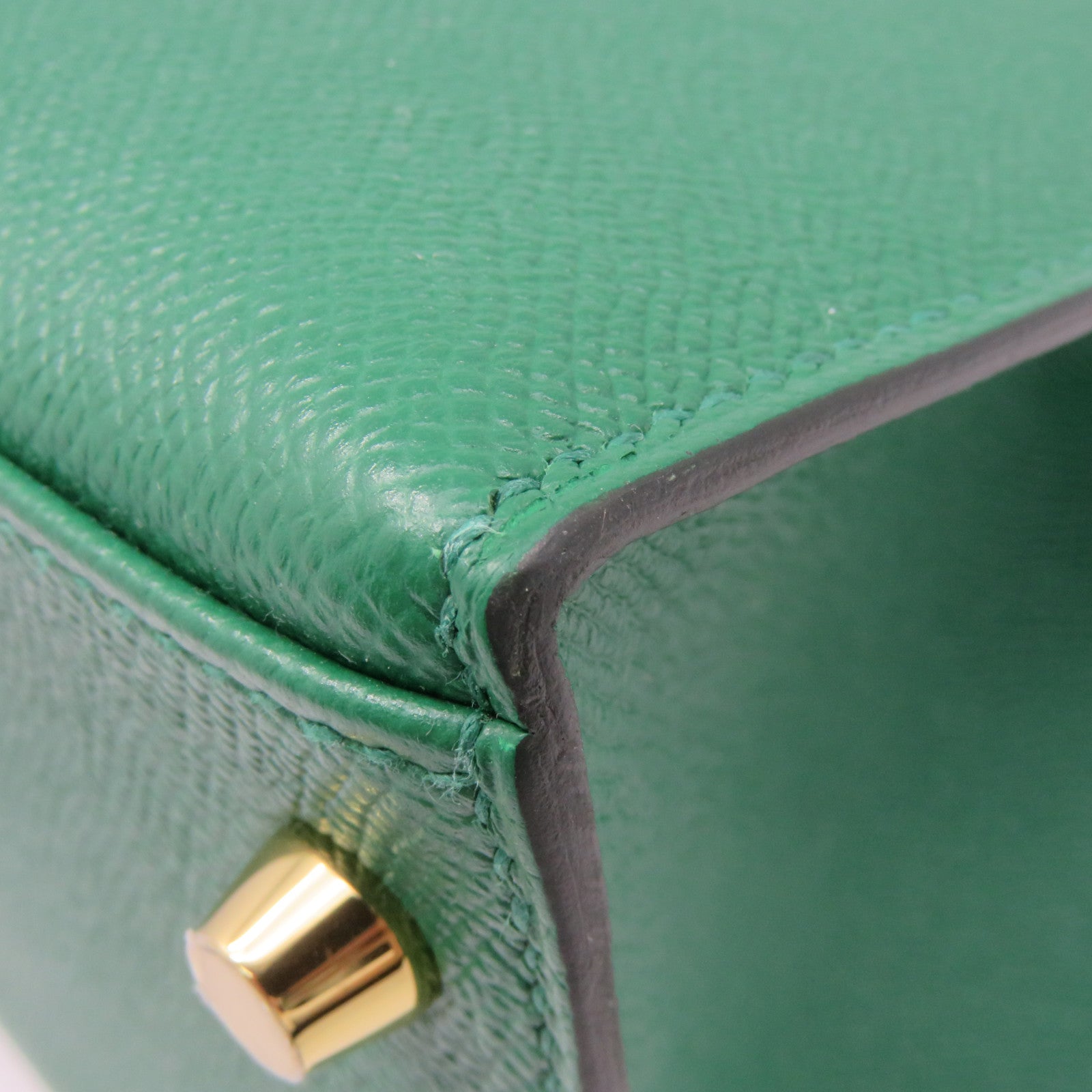 HERMES Epsom皮革Kelly 28金扣手挽肩背兩用袋飽和綠色